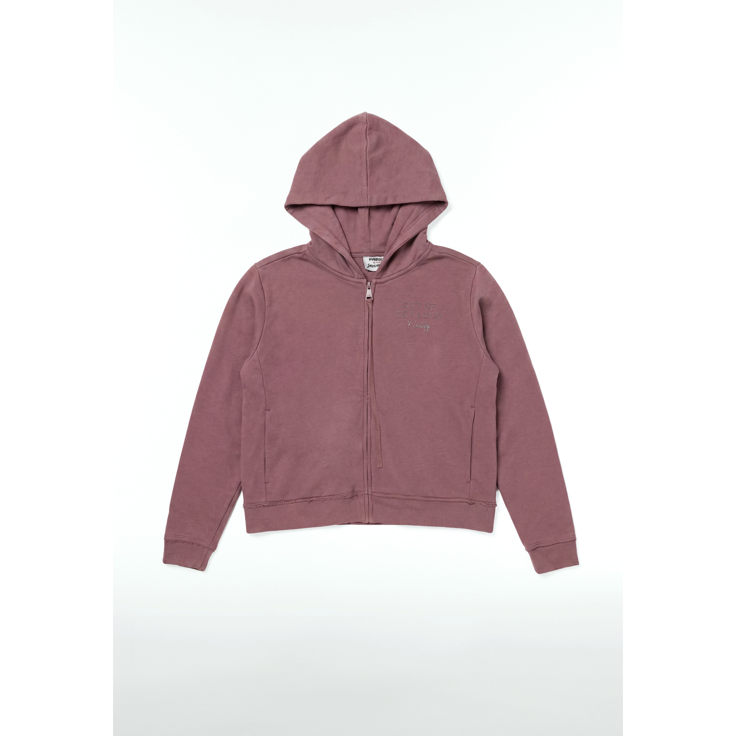 Felpa Cropped Donna in Tessuto Delavé con Zip e Cappuccio