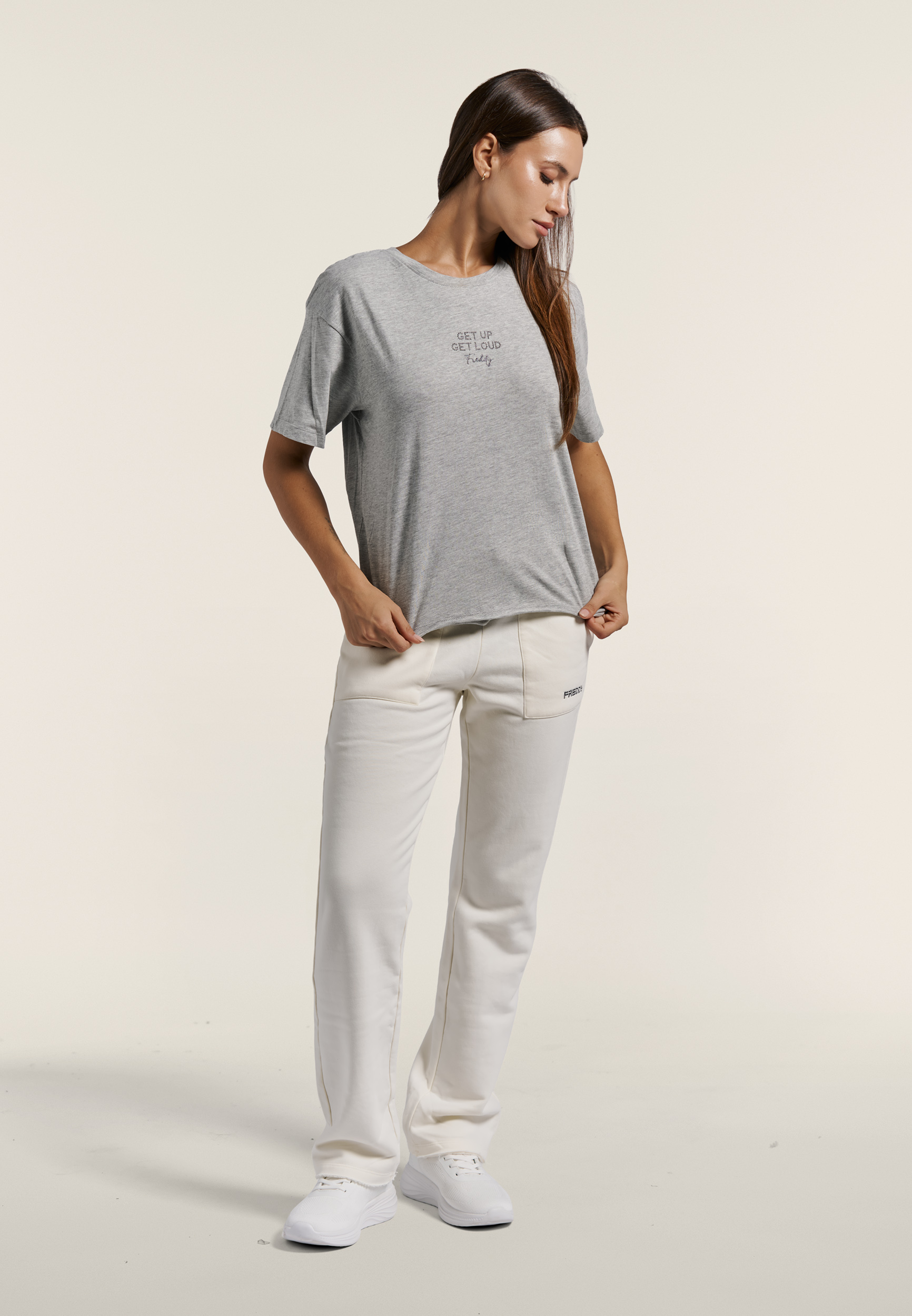 T-Shirt Comfort Cropped Donna in Tessuto Mélange Delavé