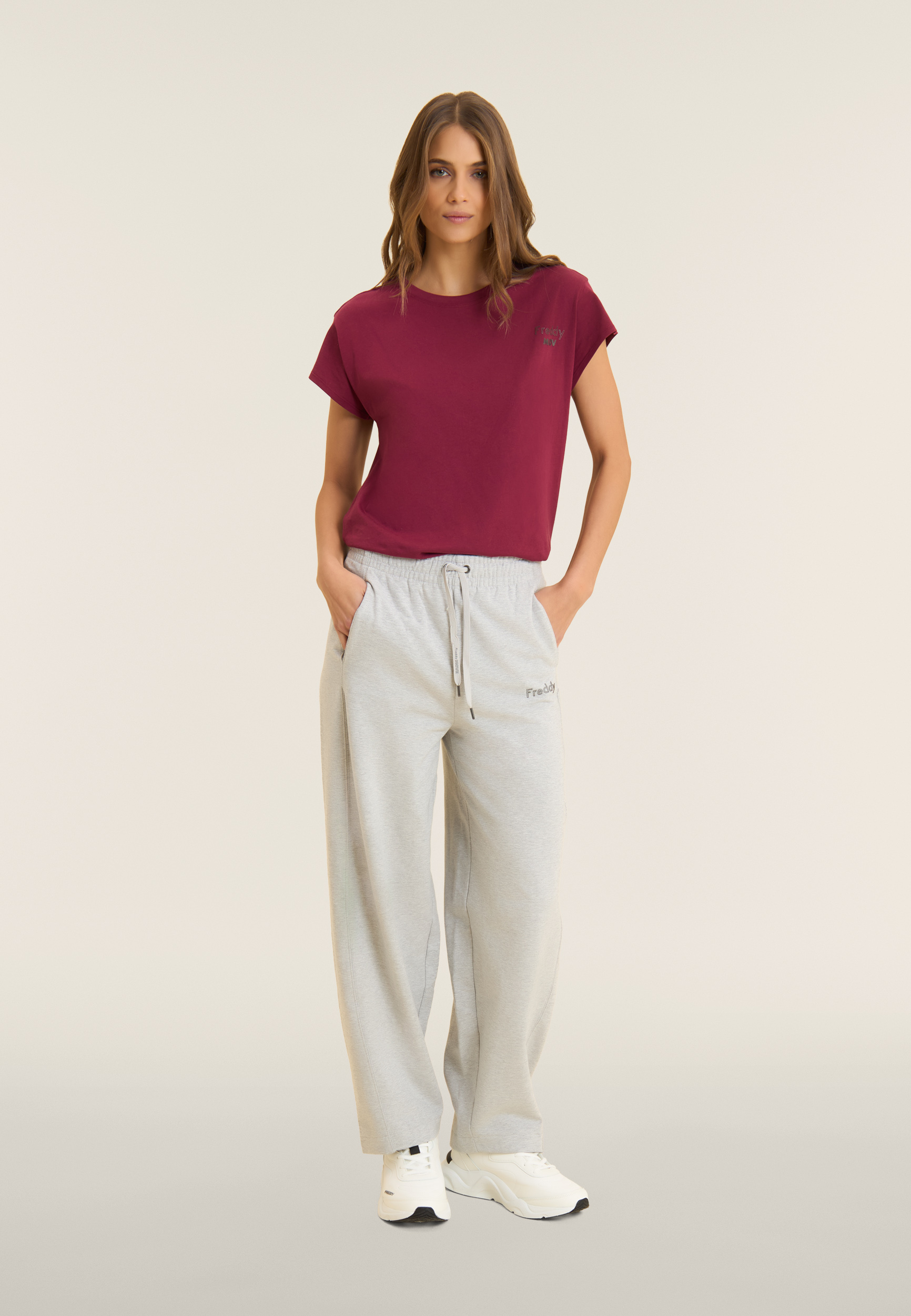 Pantaloni sportivi mélange donna dal taglio balloon fit
