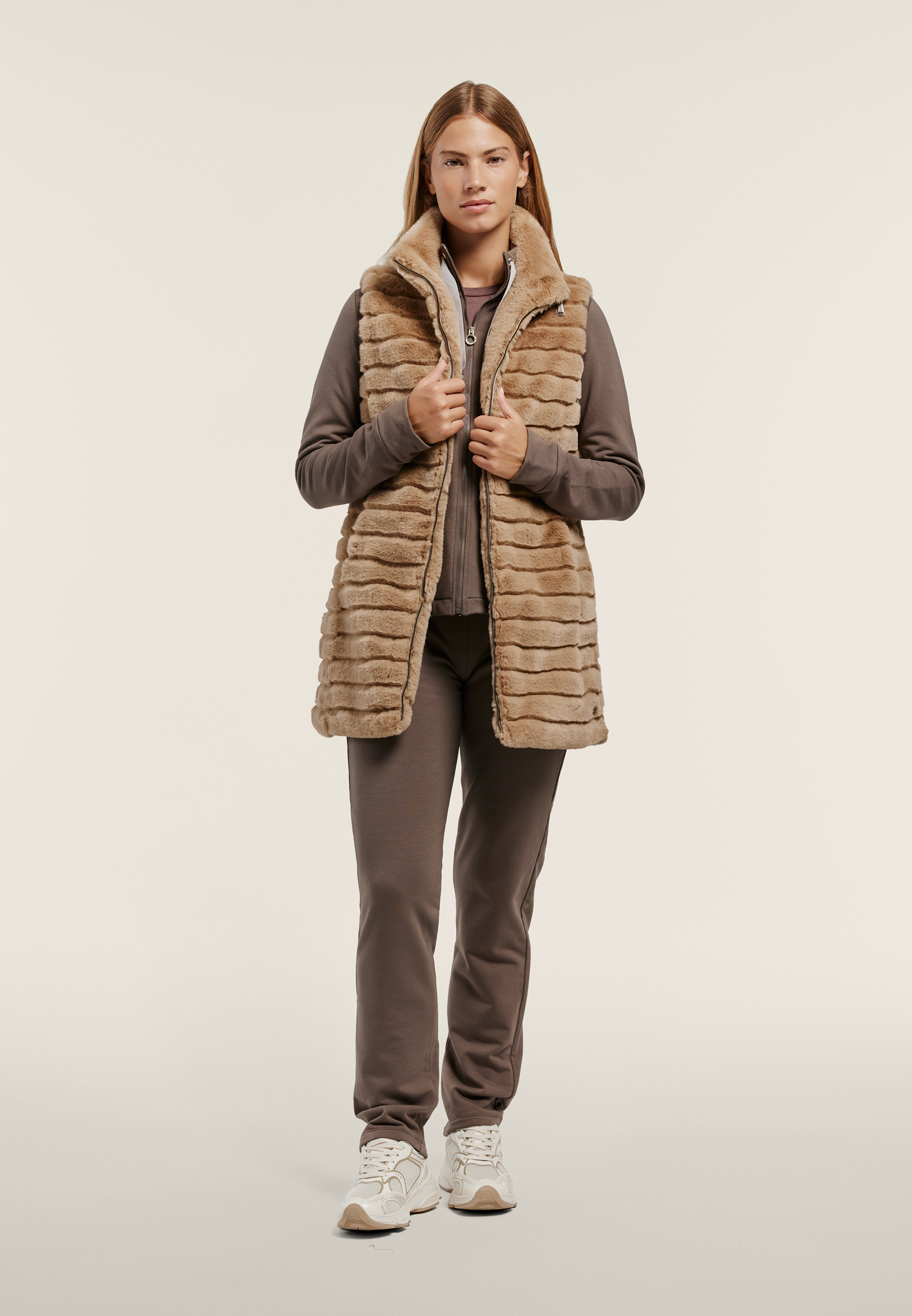 Gilet Donna in Pelliccia Sintetica Effetto Rigato
