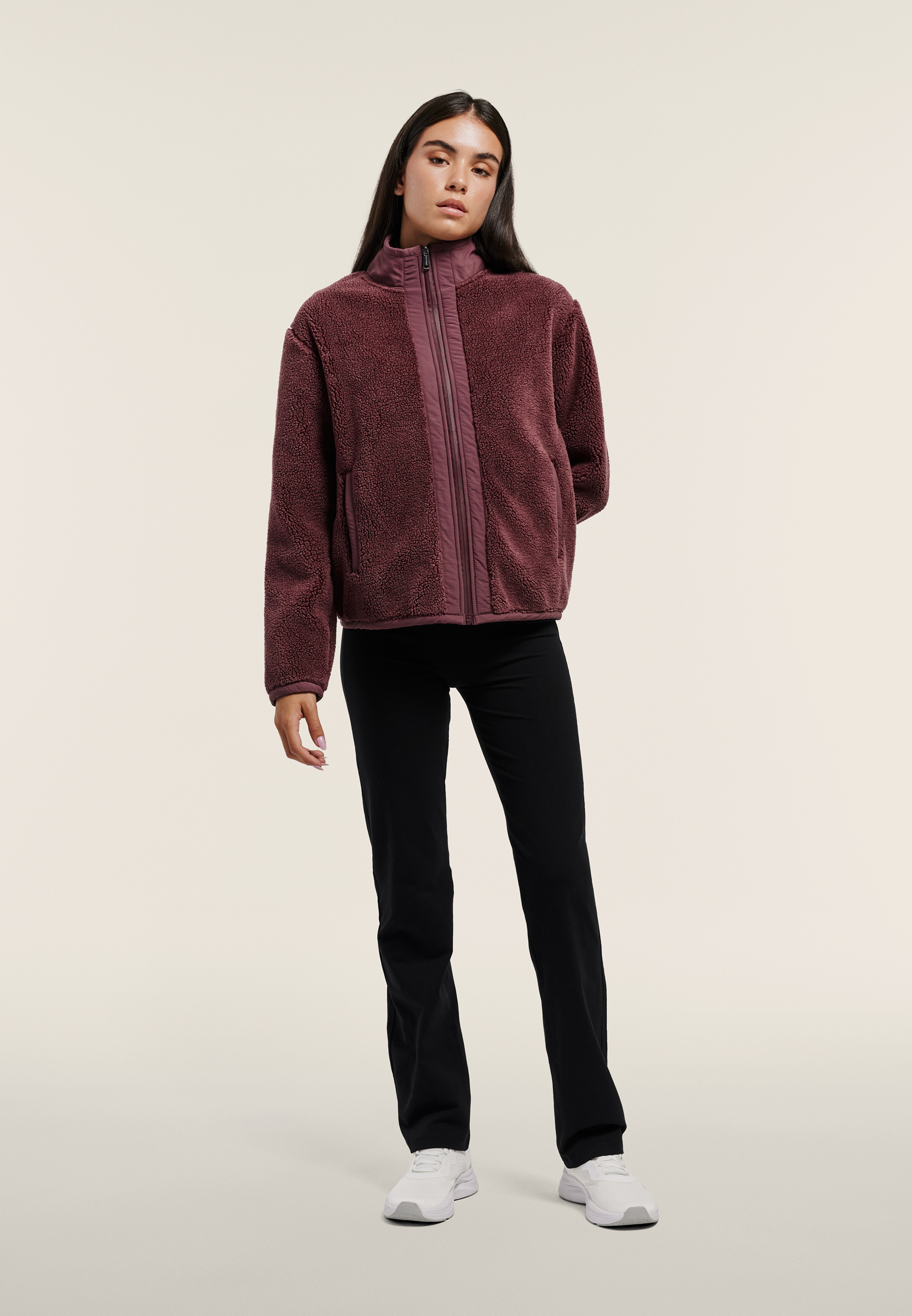 Giacca Donna in Sherpa e Polar Fleece con Zip e Collo Alto