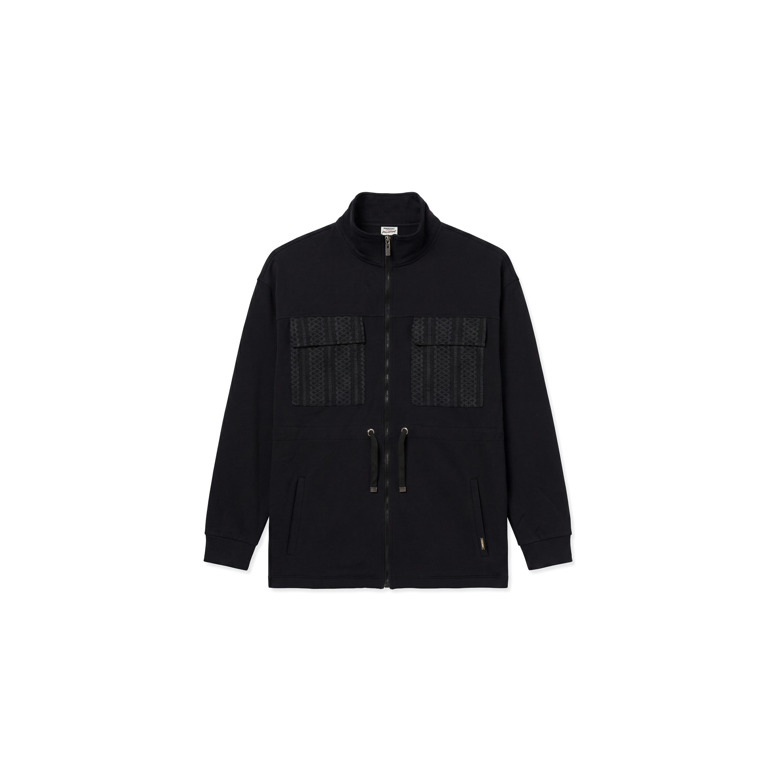 Felpa collo alto full zip con coulisse e tasche applicate