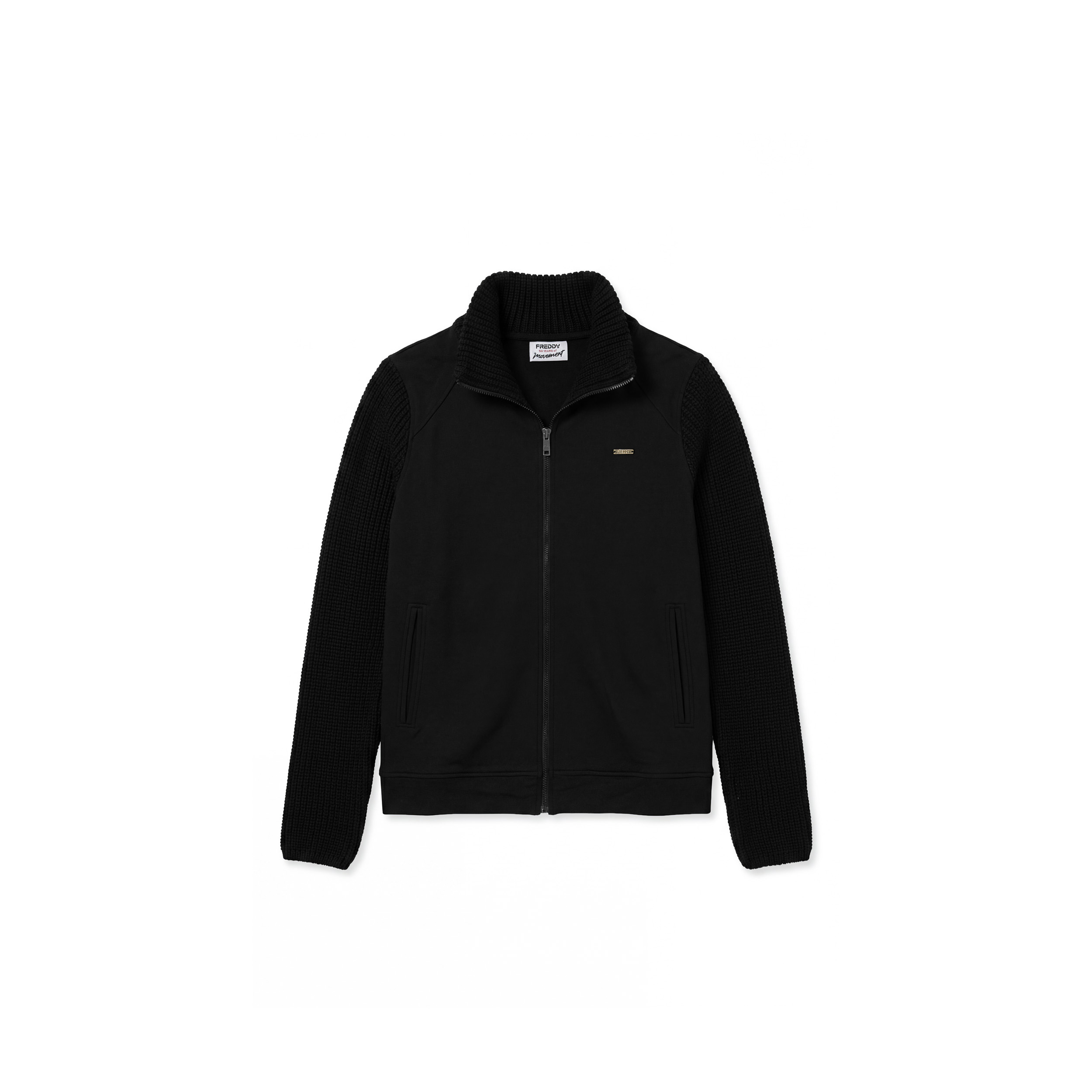 Felpa donna con collo alto e full zip in modal e tricot