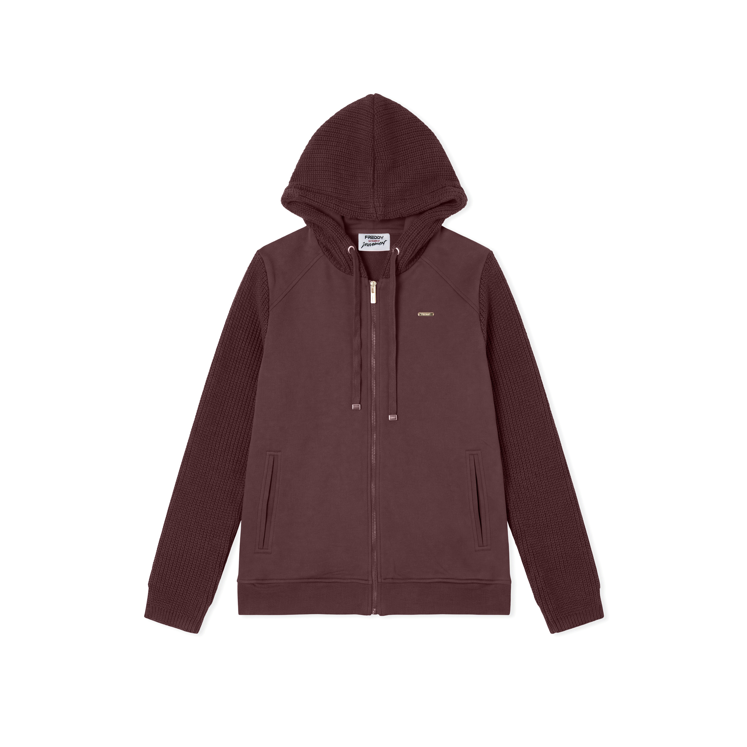 Felpa donna con cappuccio e full zip in modal e tricot