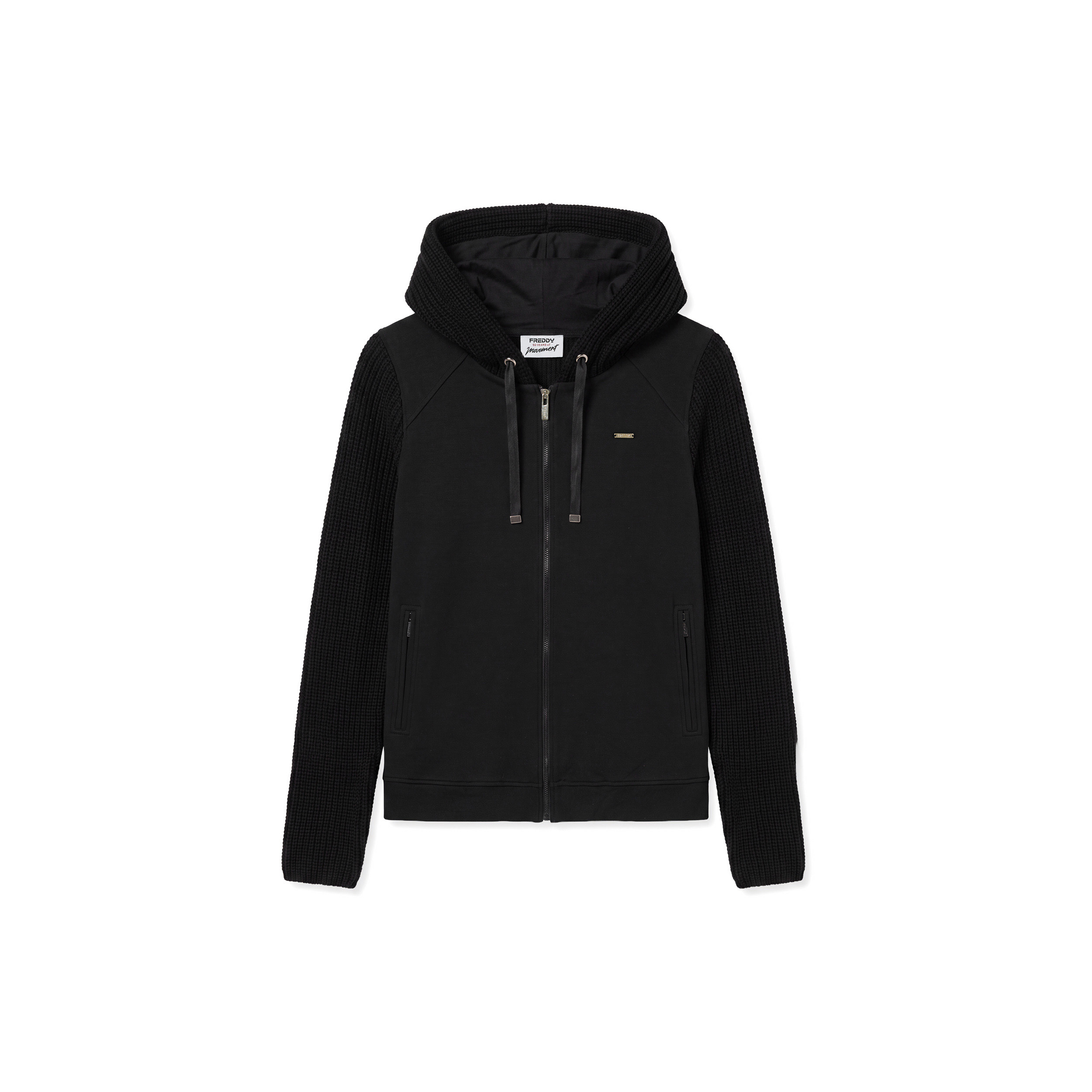 Felpa donna con cappuccio e full zip in modal e tricot