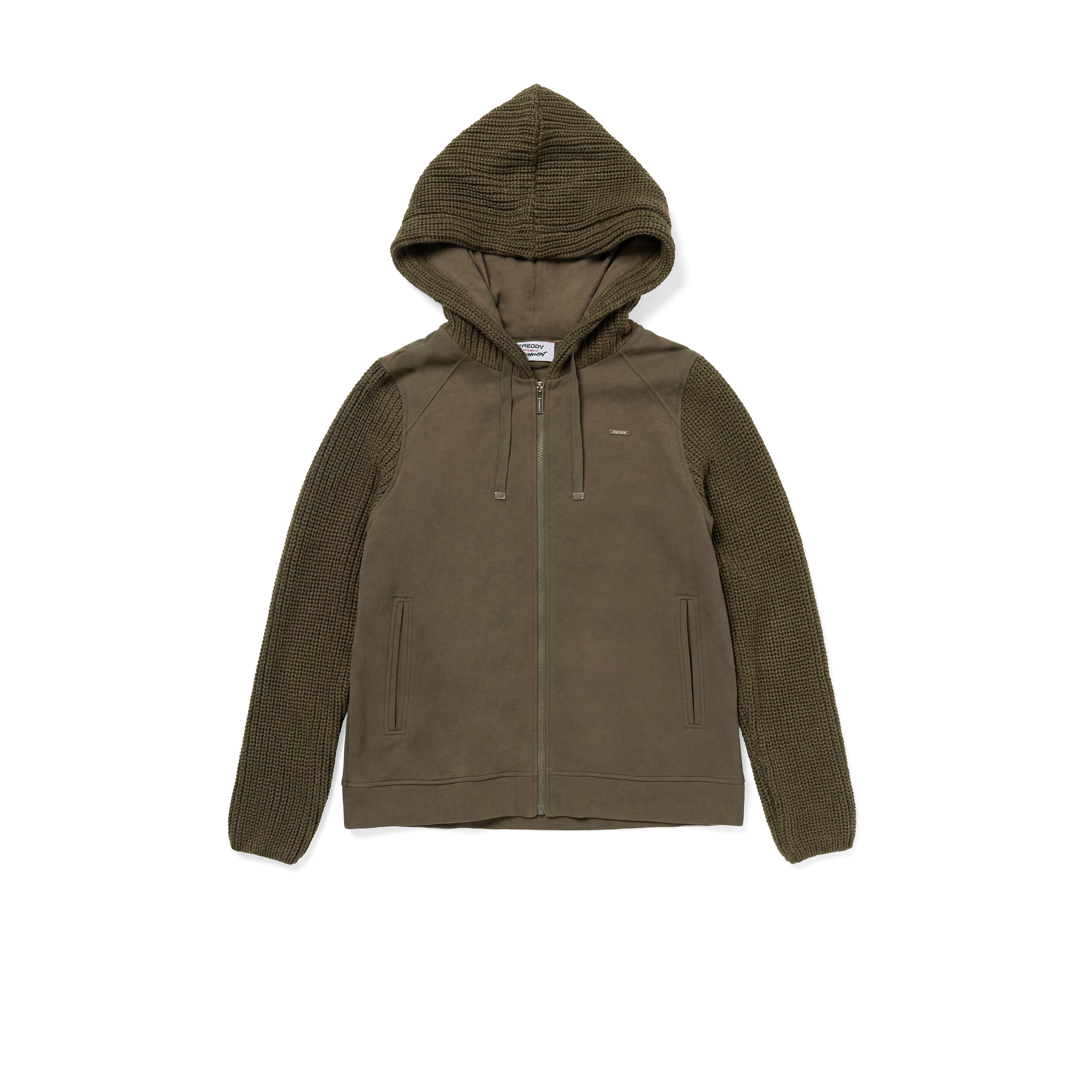 Felpa donna con cappuccio e full zip in modal e tricot