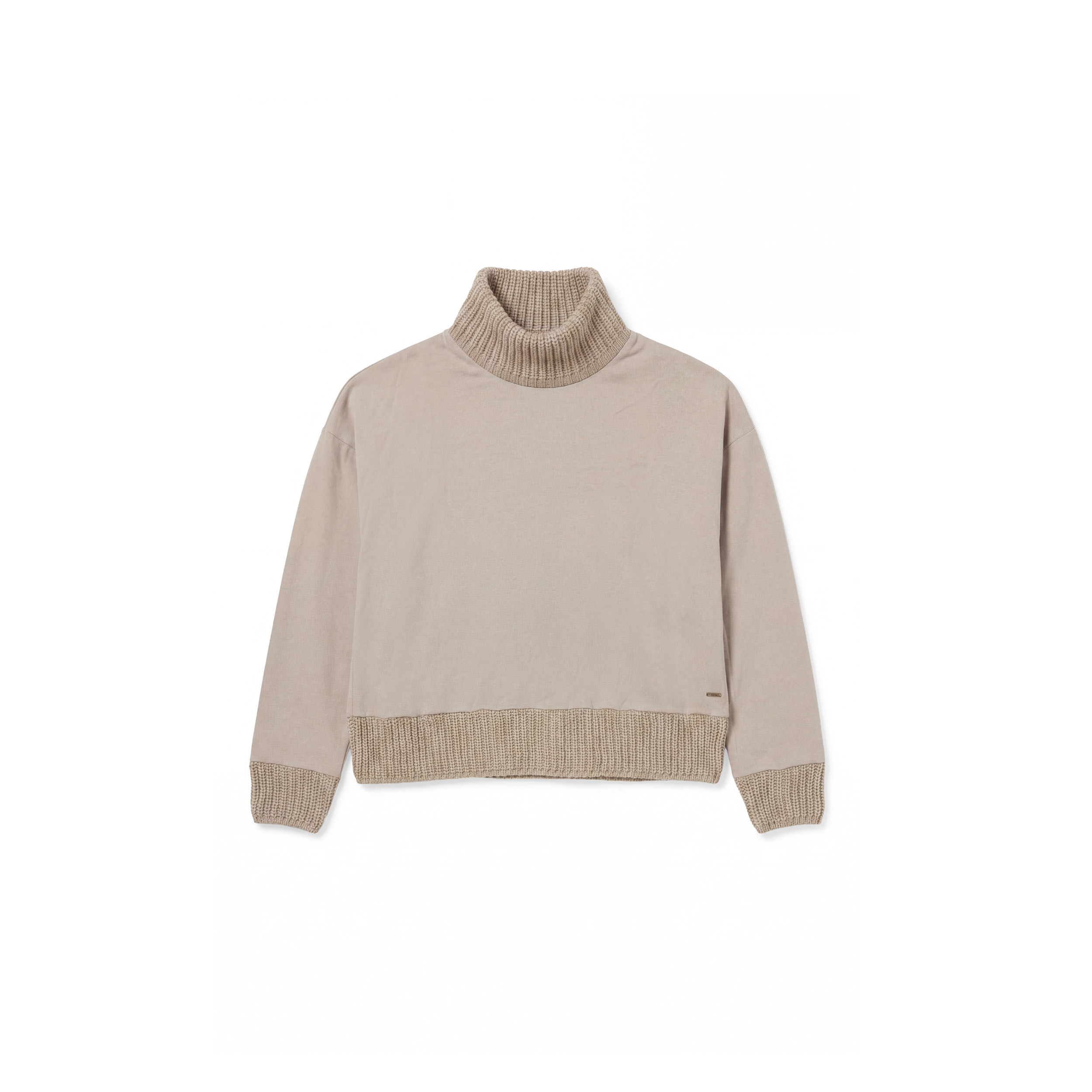 Felpa donna comfort con collo alto e dettagli in tricot