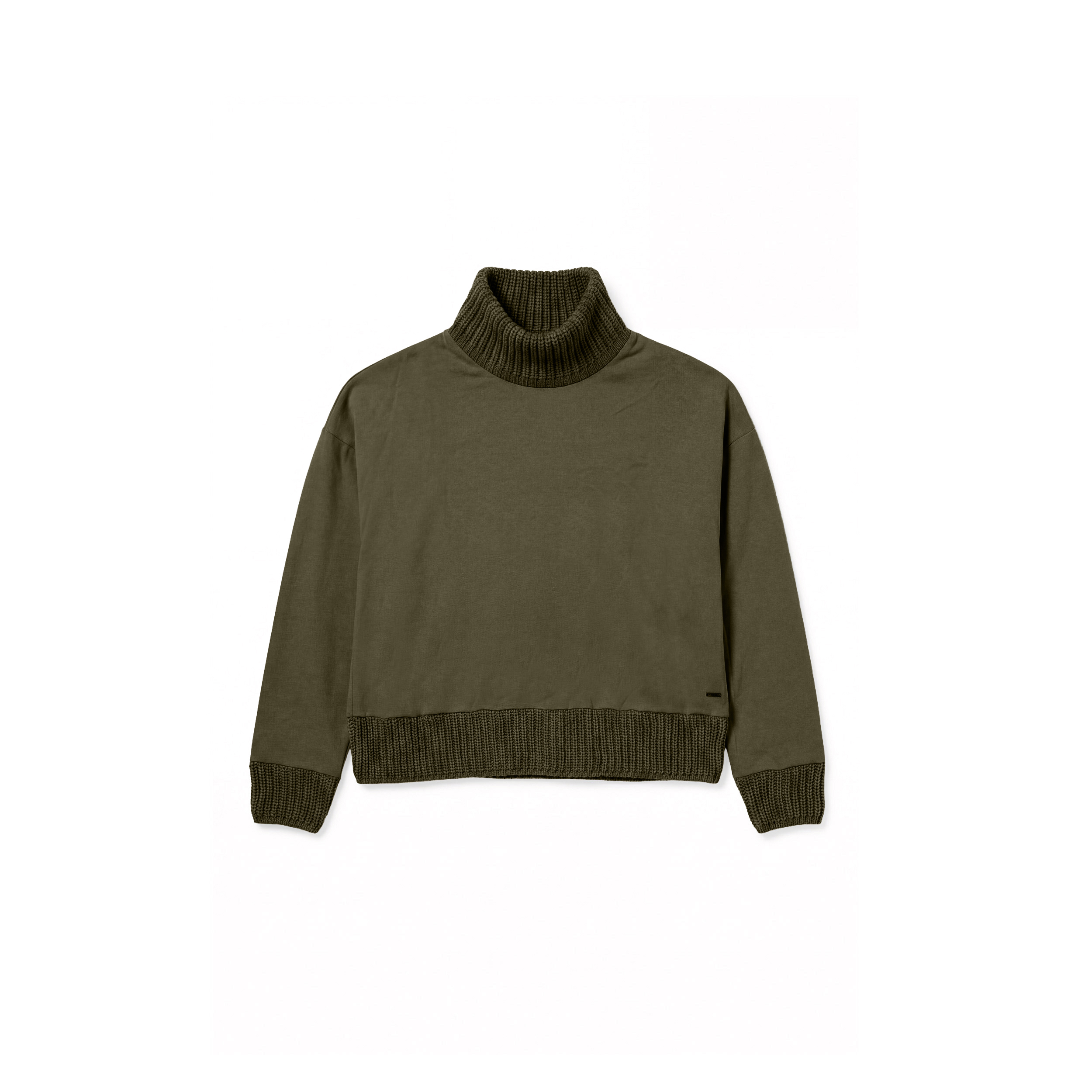Felpa donna comfort con collo alto e dettagli in tricot