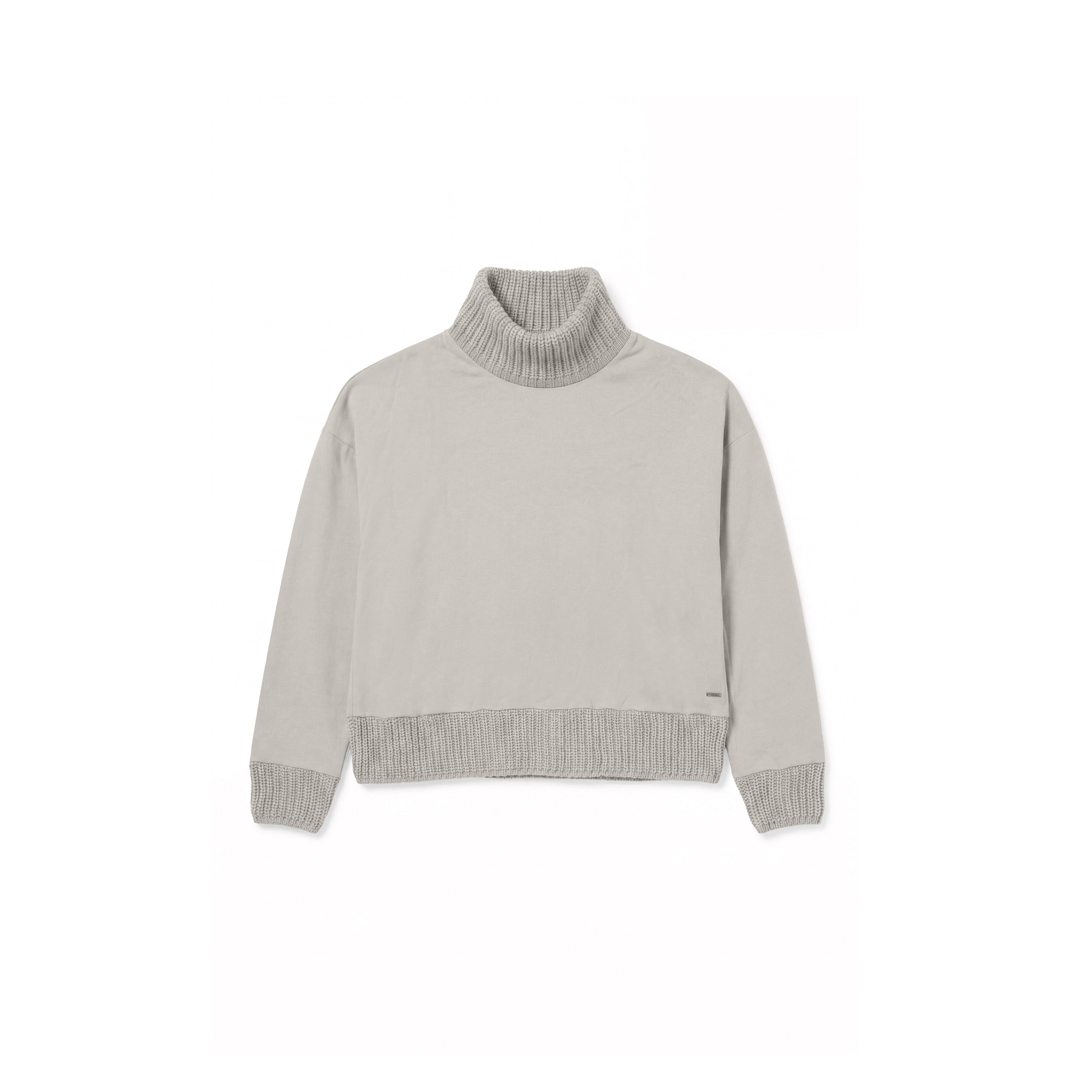 Felpa donna comfort con collo alto e dettagli in tricot