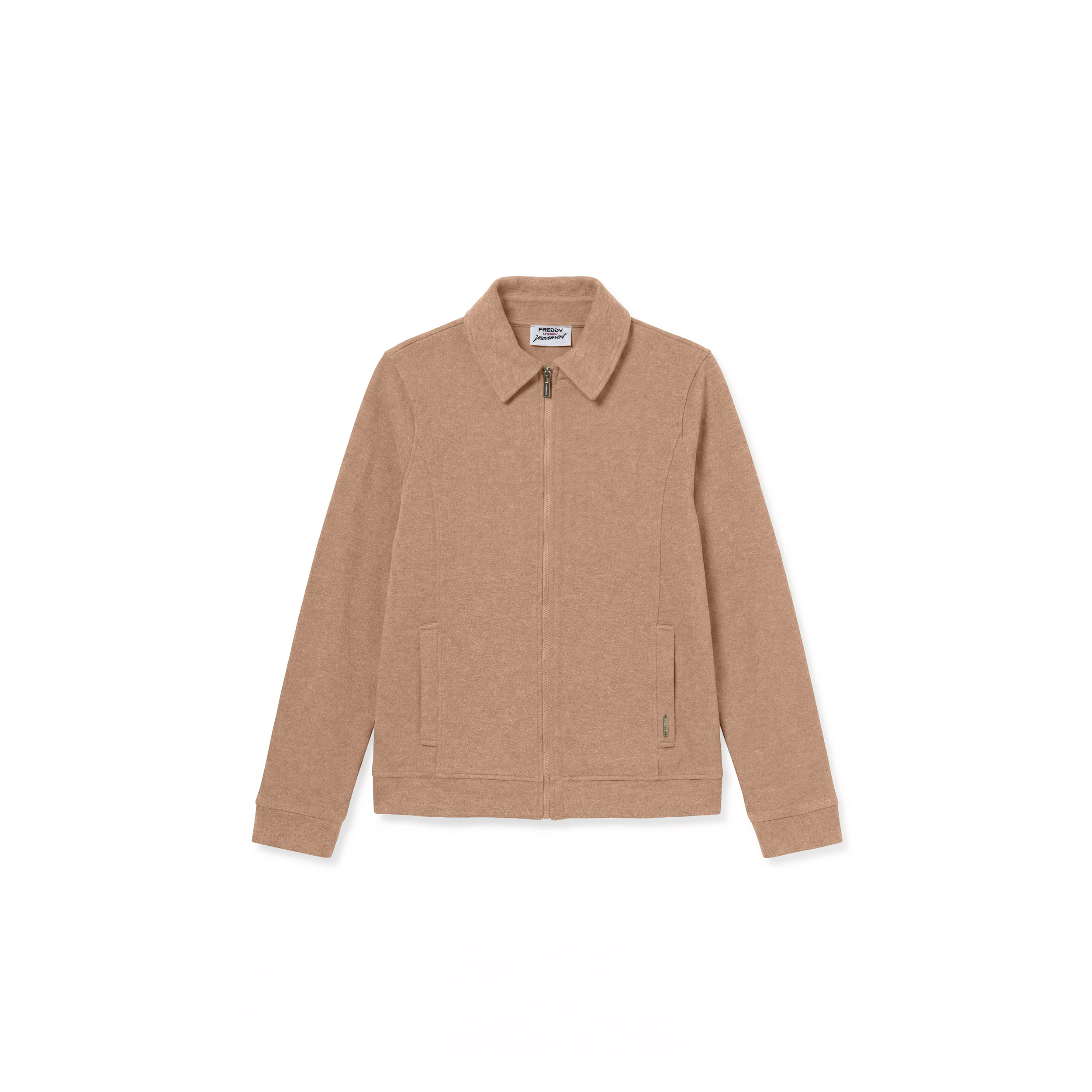 Felpa full zip con collo a camicia in tessuto effetto tricot