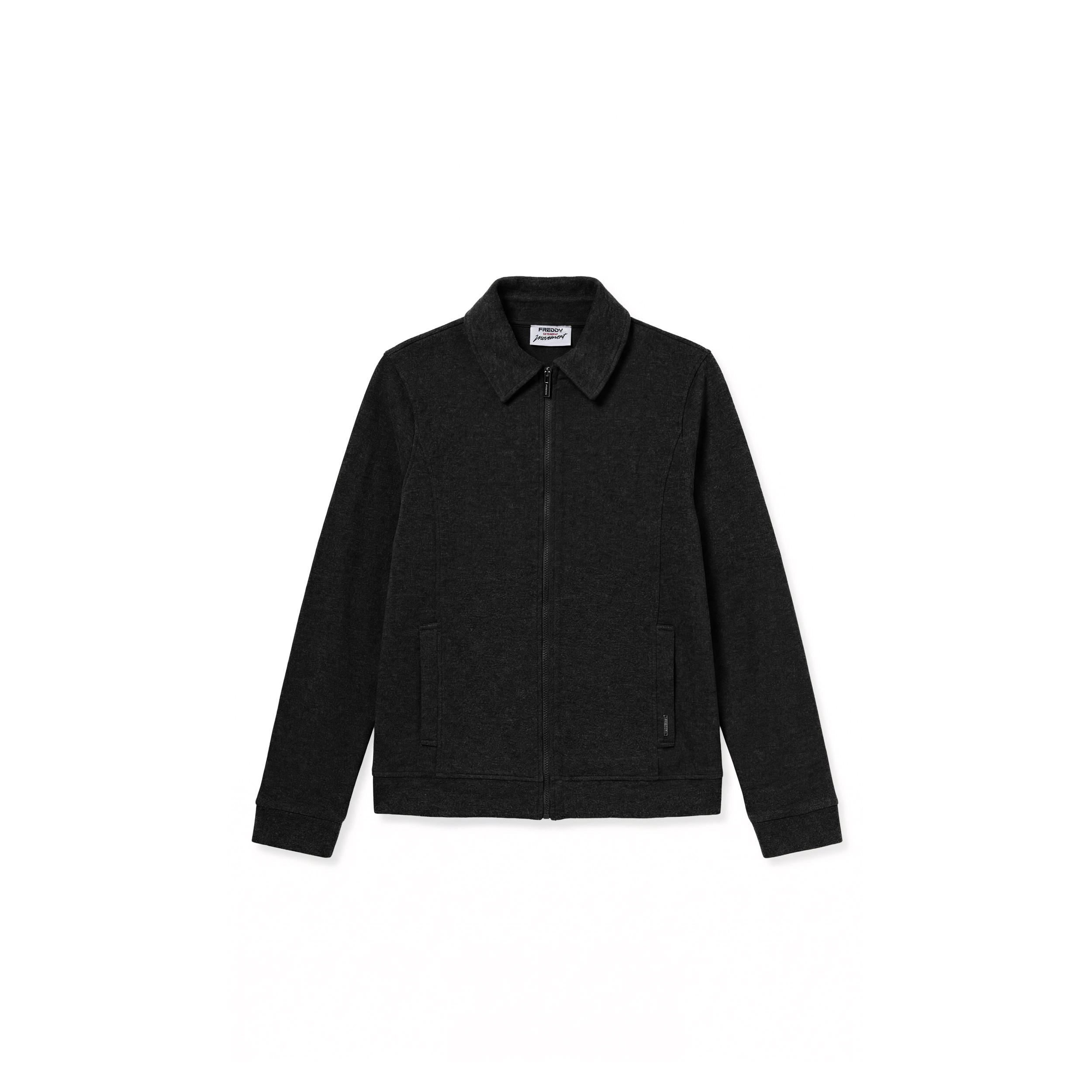 Felpa full zip con collo a camicia in tessuto effetto tricot
