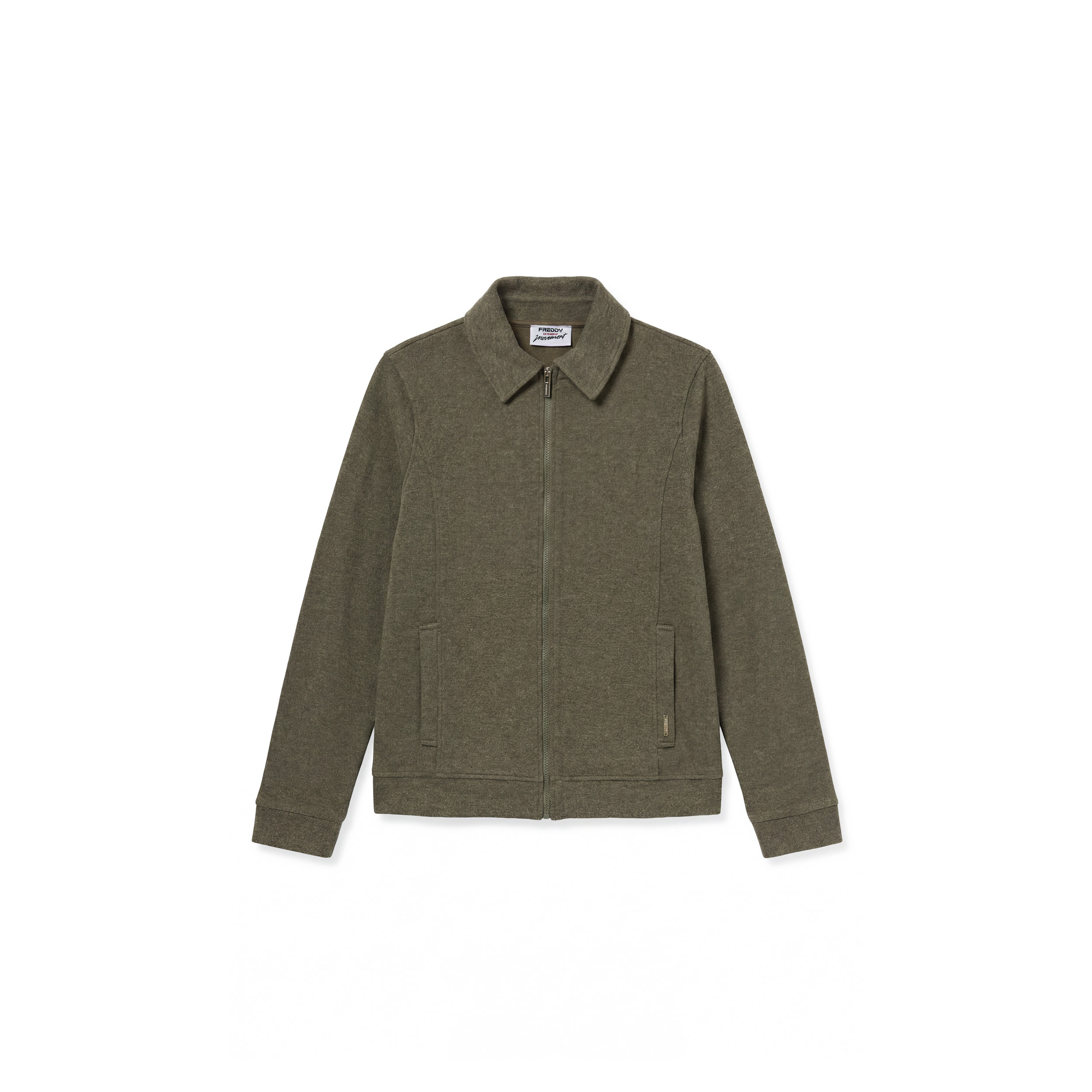 Felpa full zip con collo a camicia in tessuto effetto tricot