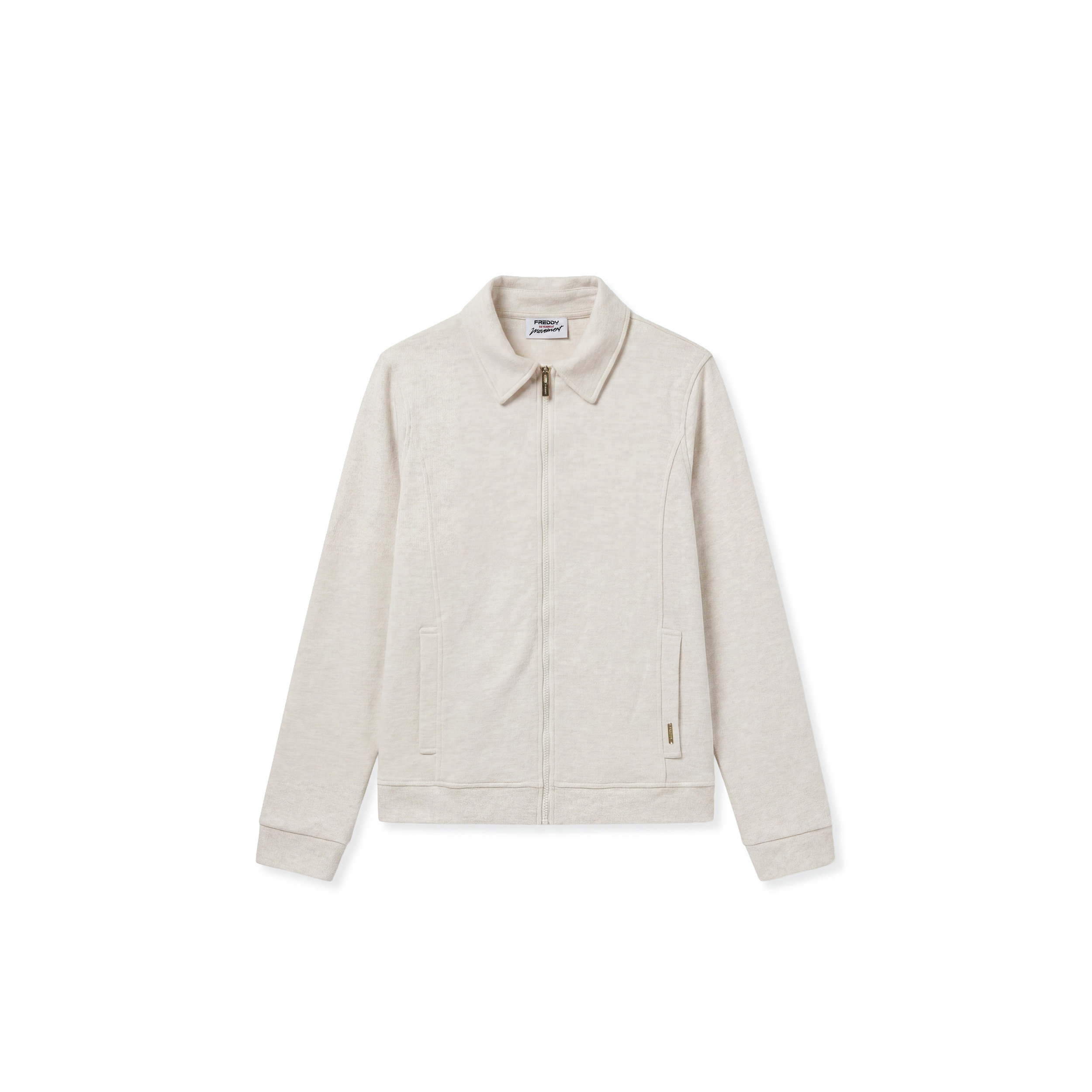 Felpa full zip con collo a camicia in tessuto effetto tricot
