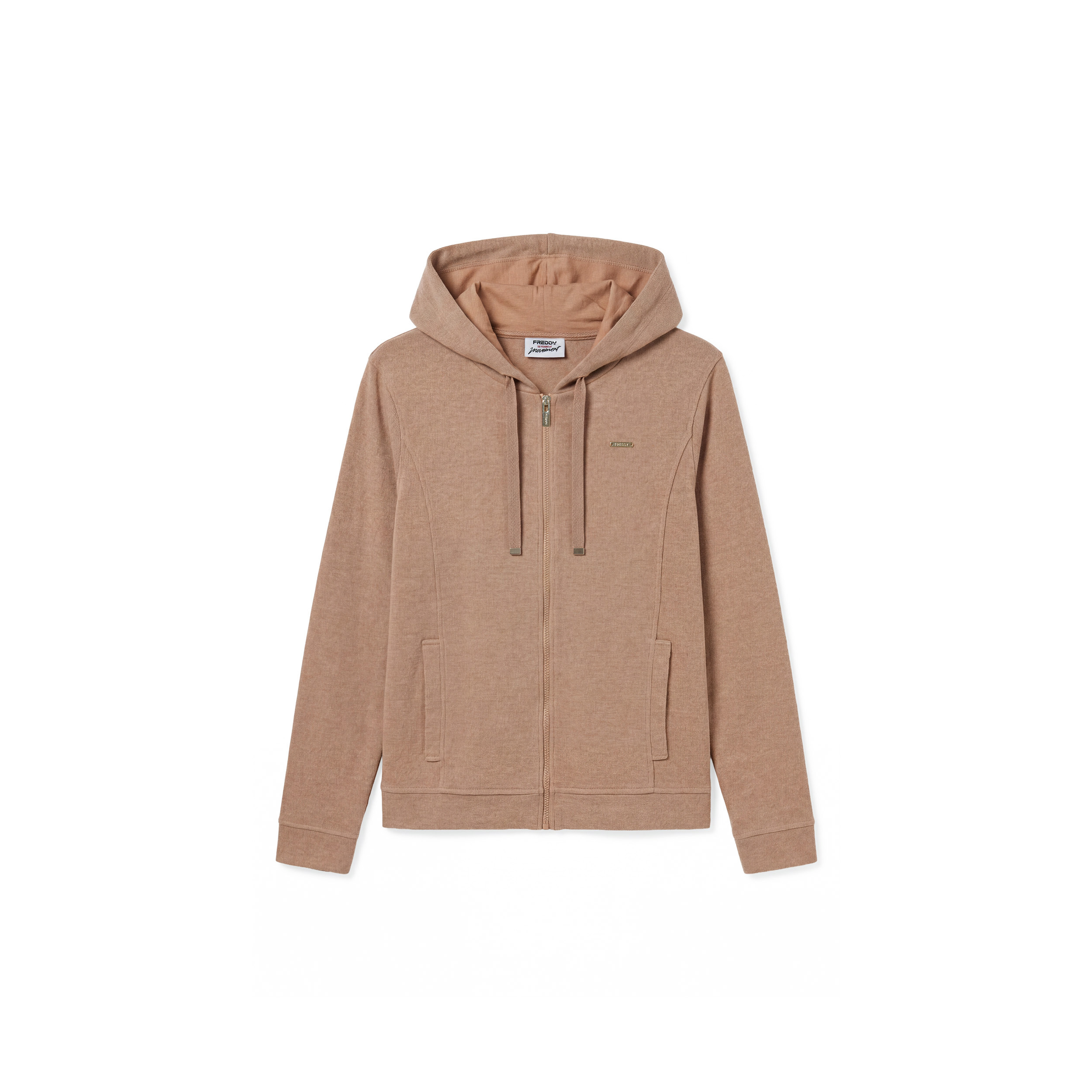 Felpa donna con cappuccio e full zip effetto tricot