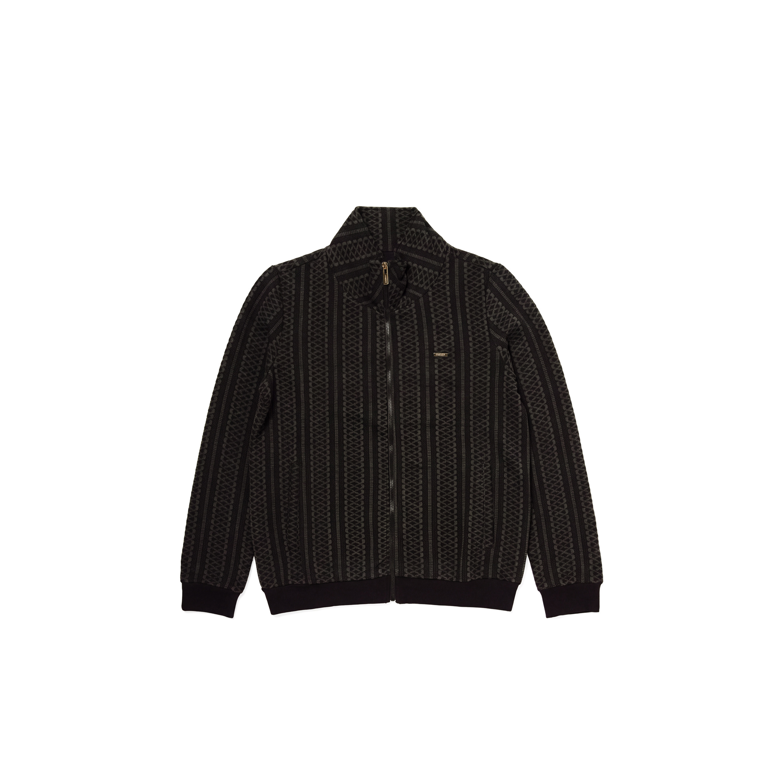 Felpa con collo alto e full zip in trama geometrica