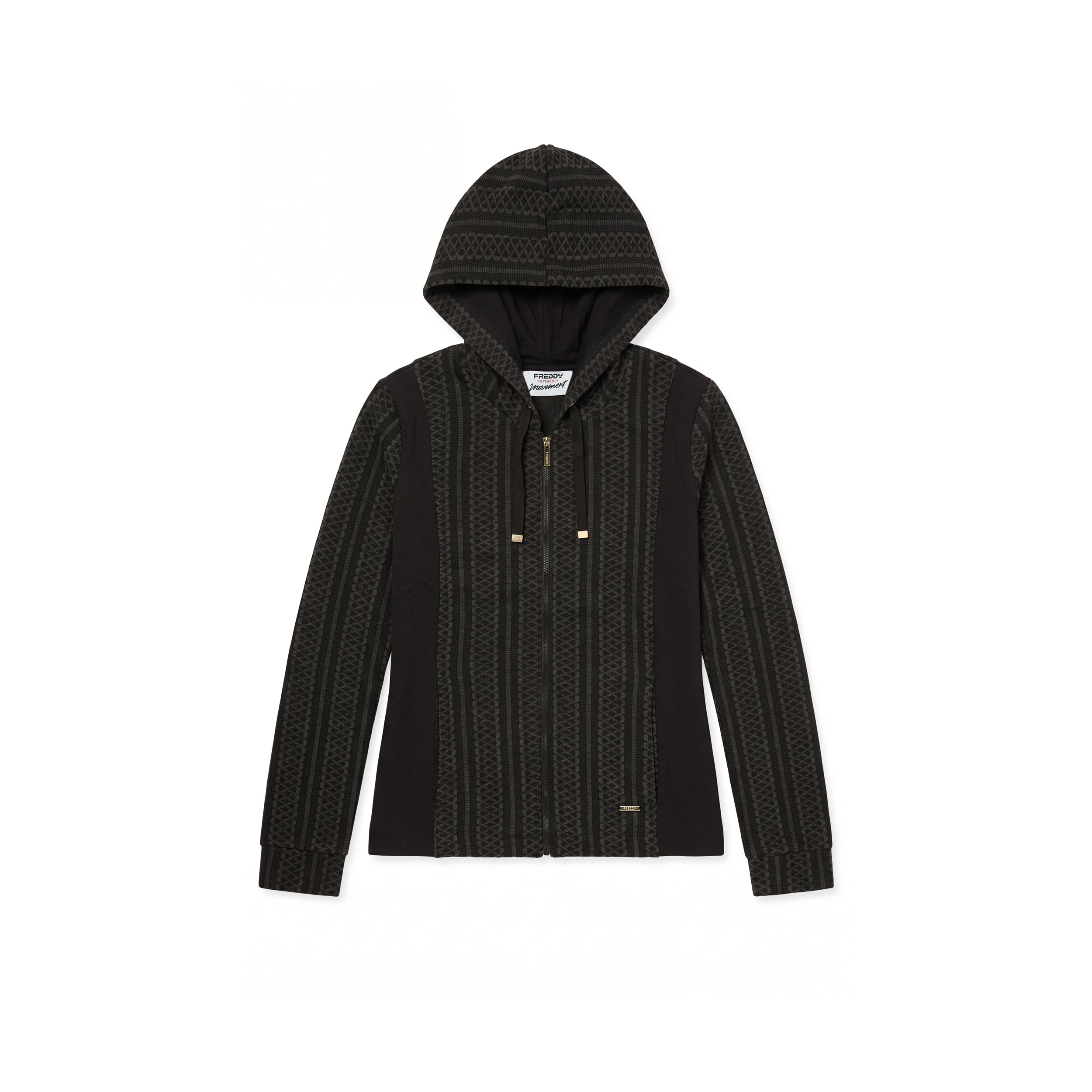 Felpa con cappuccio e full zip in trama geometrica