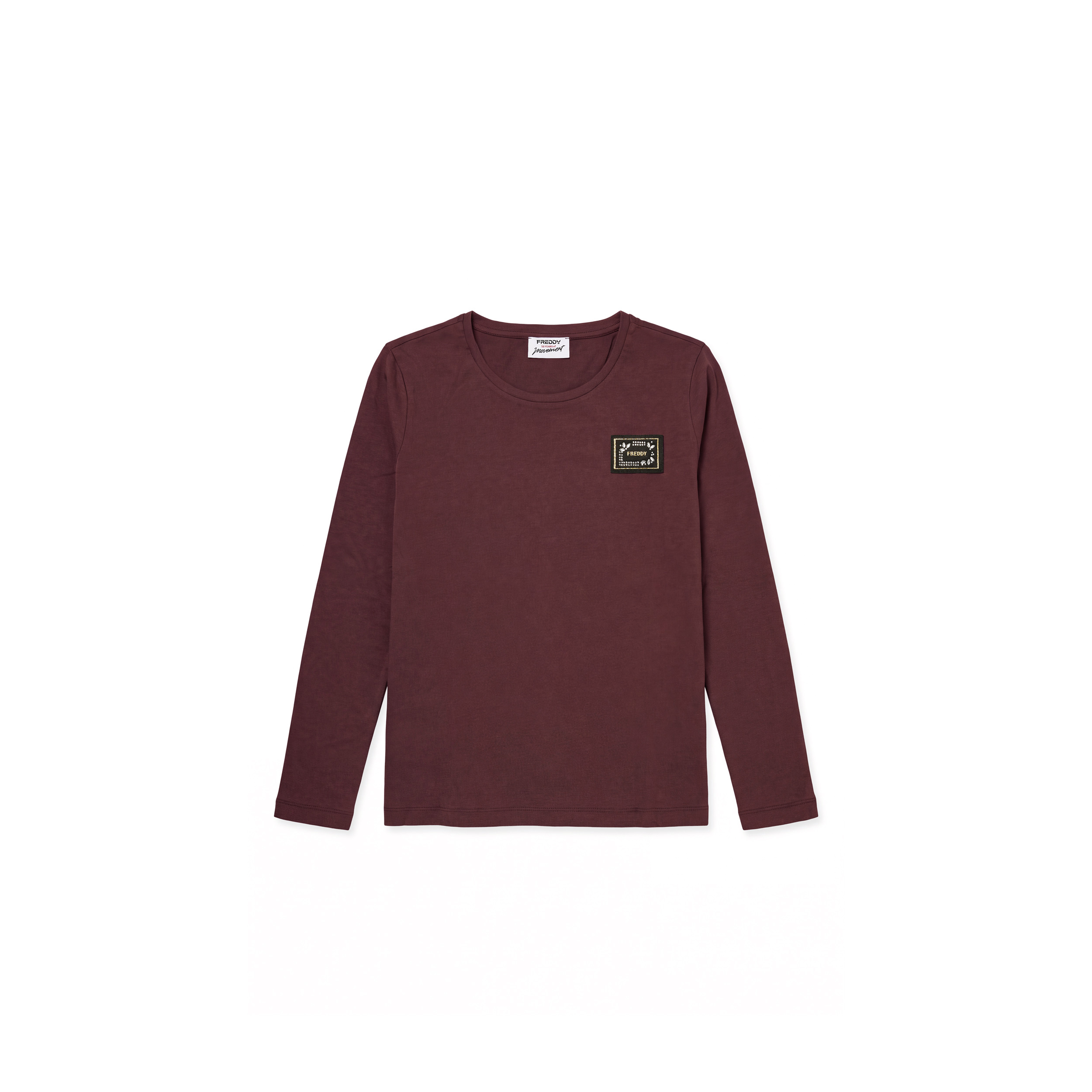 T-shirt manica lunga in cotone e modal con patch e strass