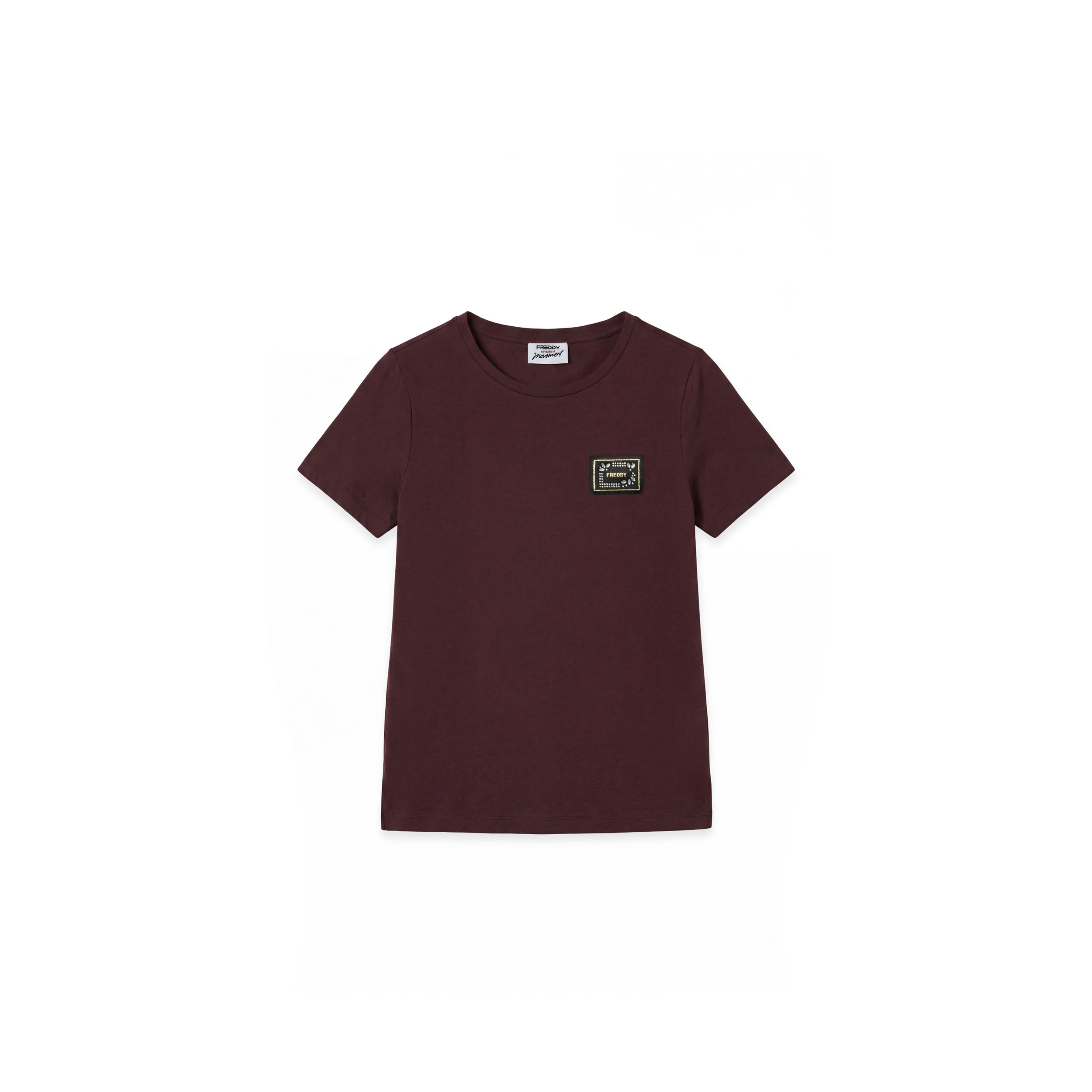 T-shirt girocollo in cotone e modal con patch e strass