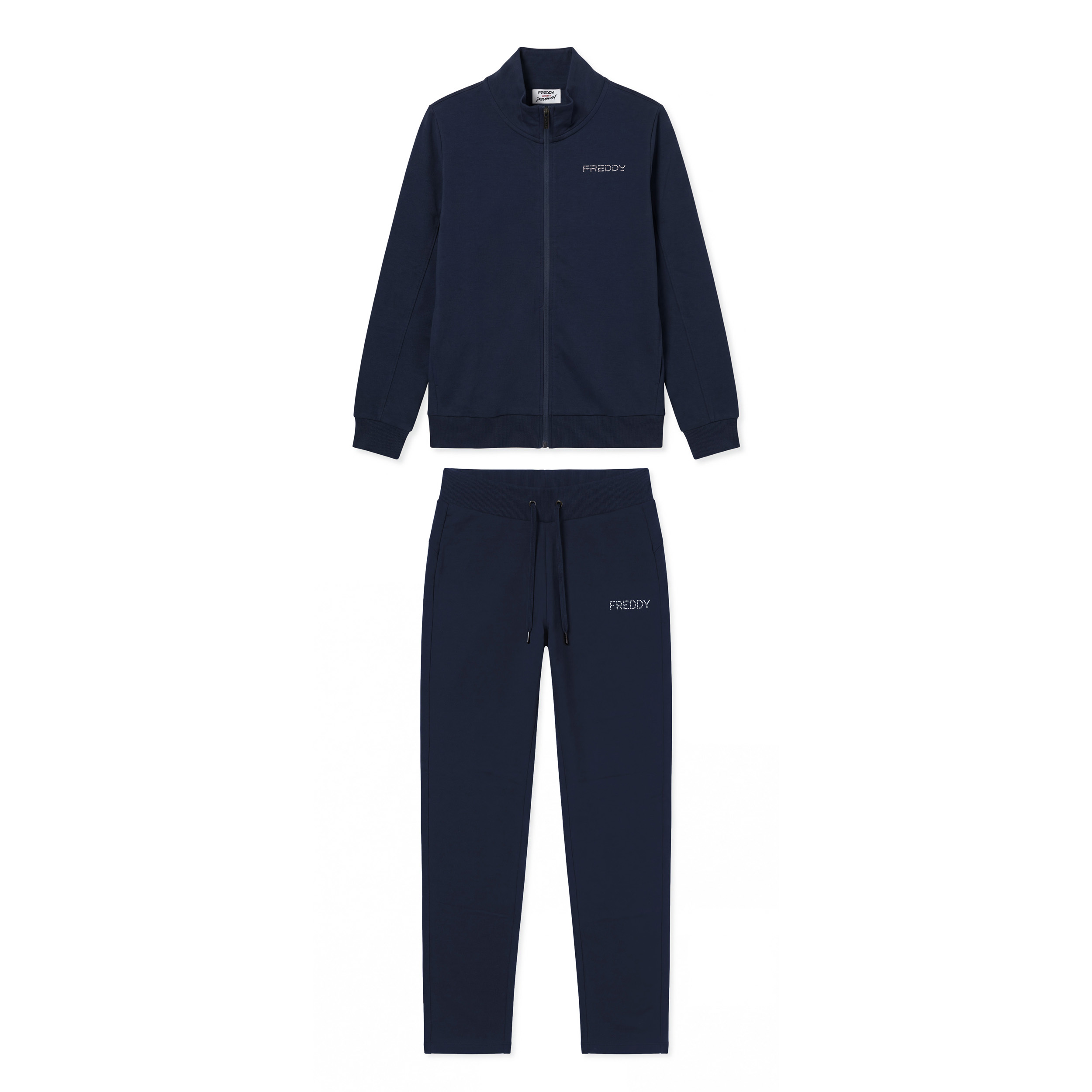 Tuta Sportiva Donna con Zip, Collo Alto e Loghi in Perline