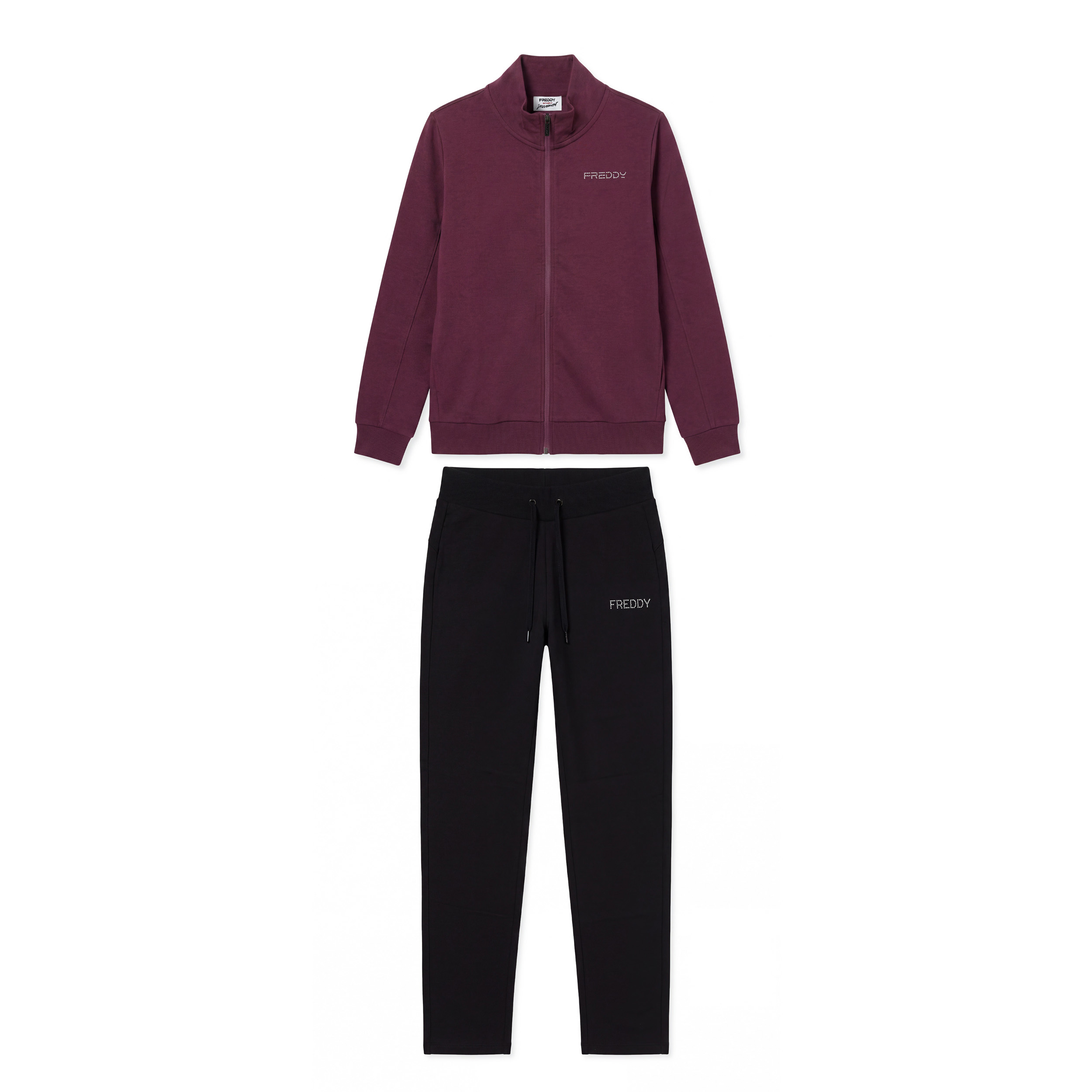 Tuta Sportiva Donna con Zip, Collo Alto e Loghi in Perline