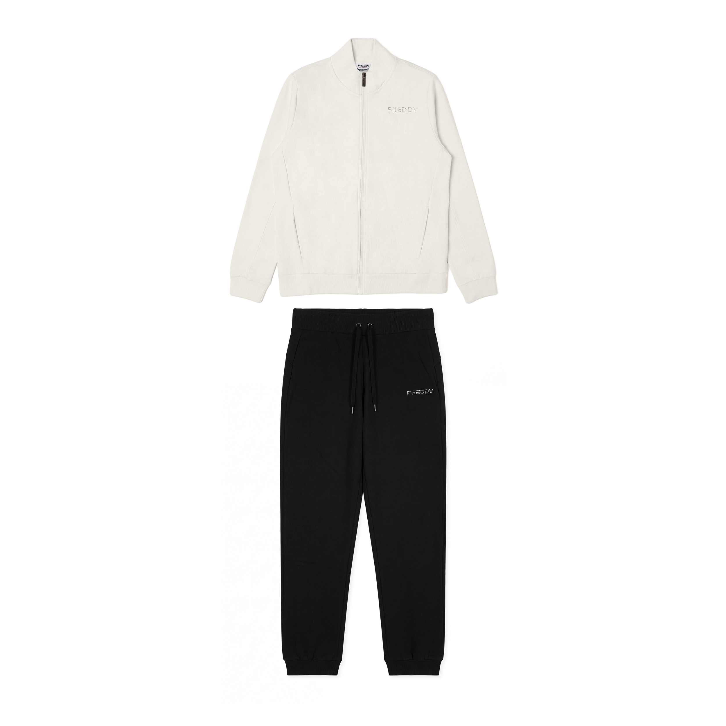 Tuta Sportiva Donna con Zip, Collo Alto e Loghi in Perline