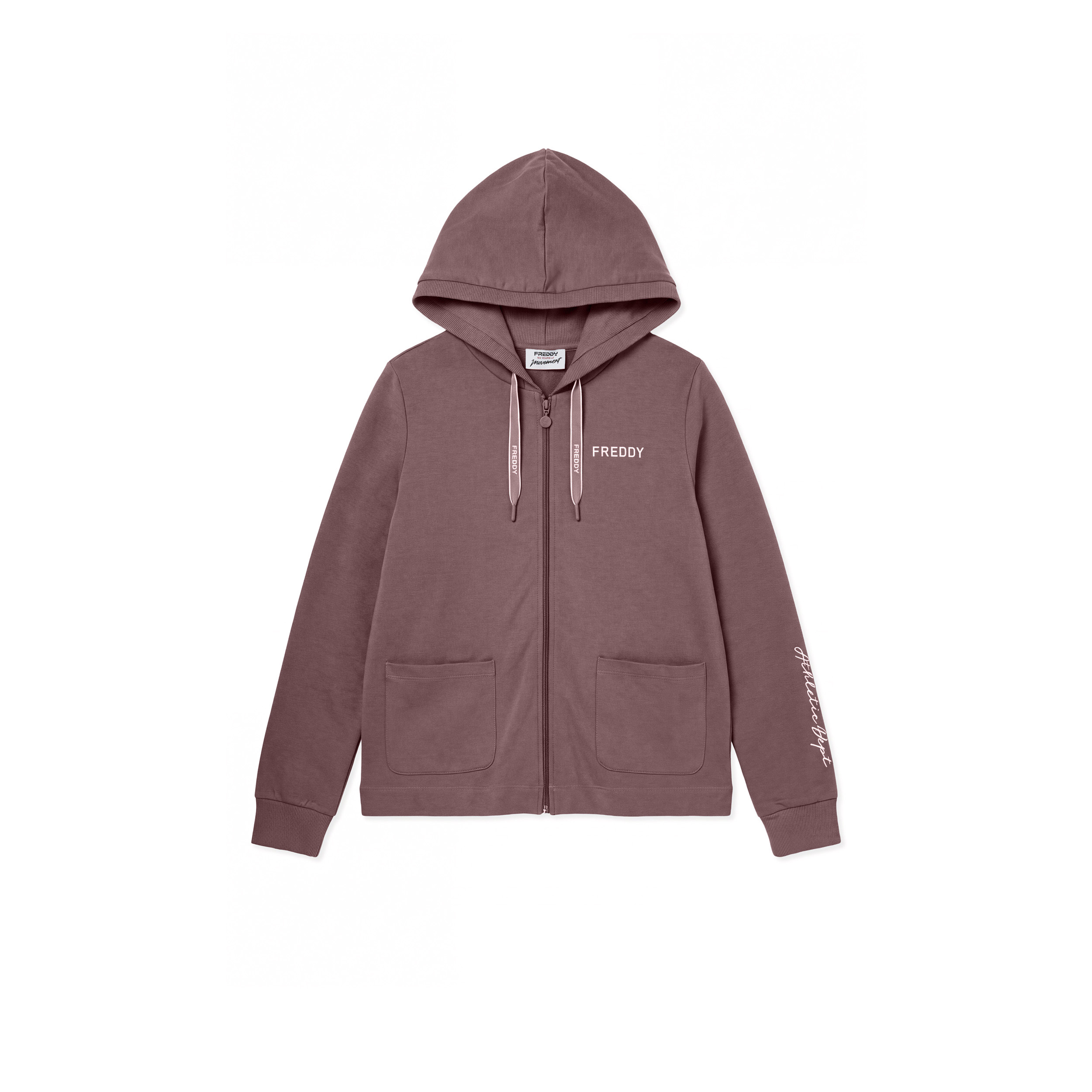 Felpa donna zip e cappuccio con tasche applicate