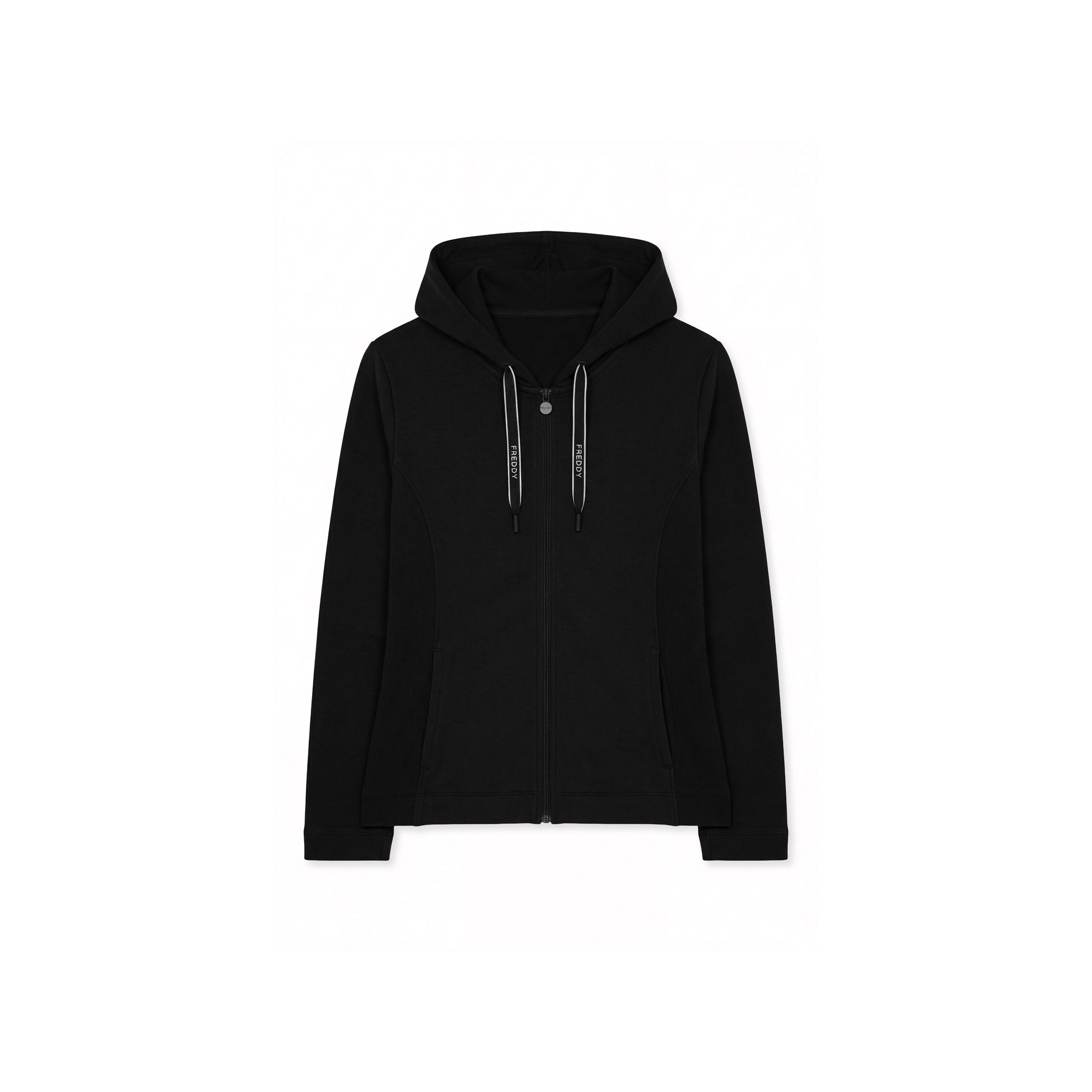 Felpa slim full-zip con inserti e cappuccio in costina