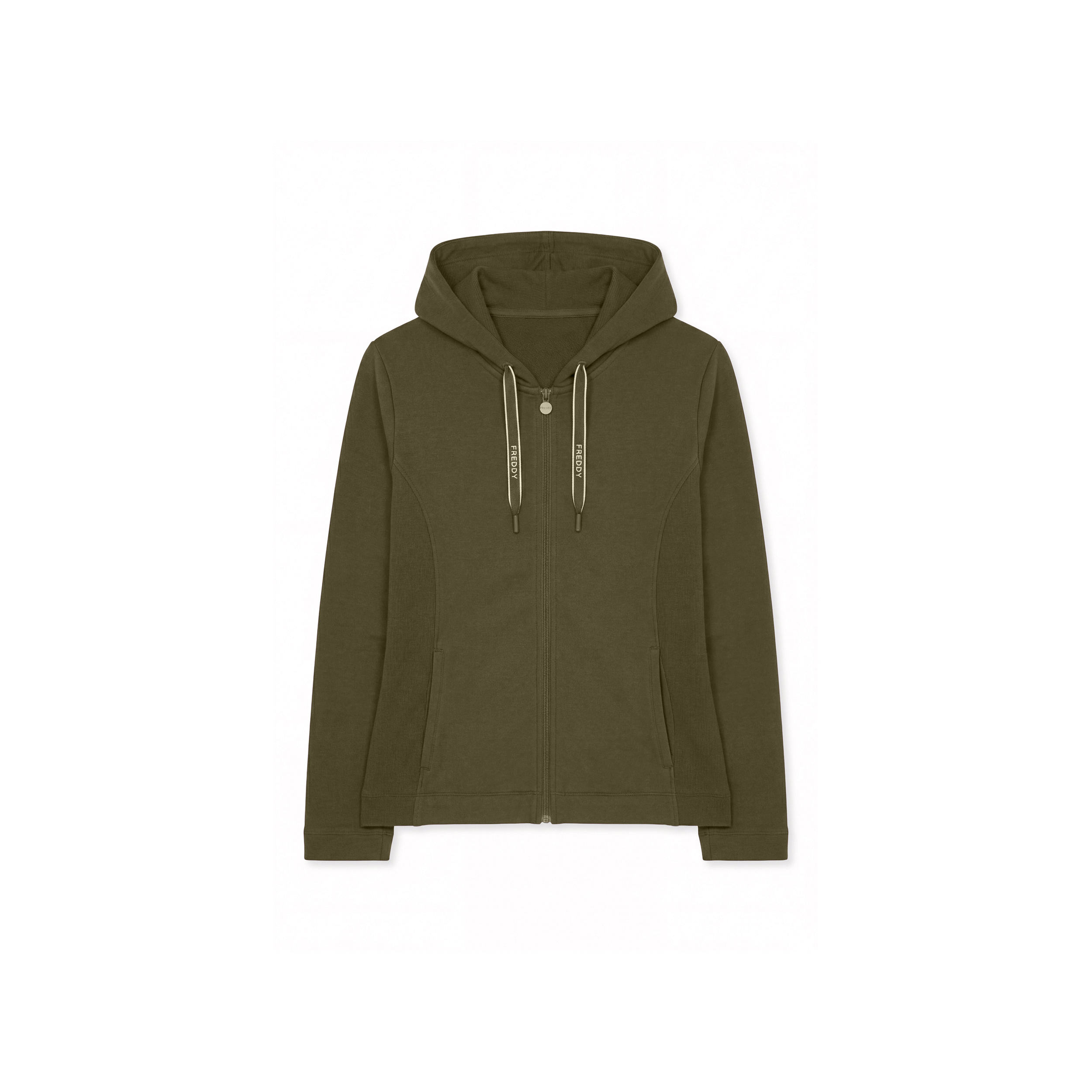 Felpa slim full-zip con inserti e cappuccio in costina