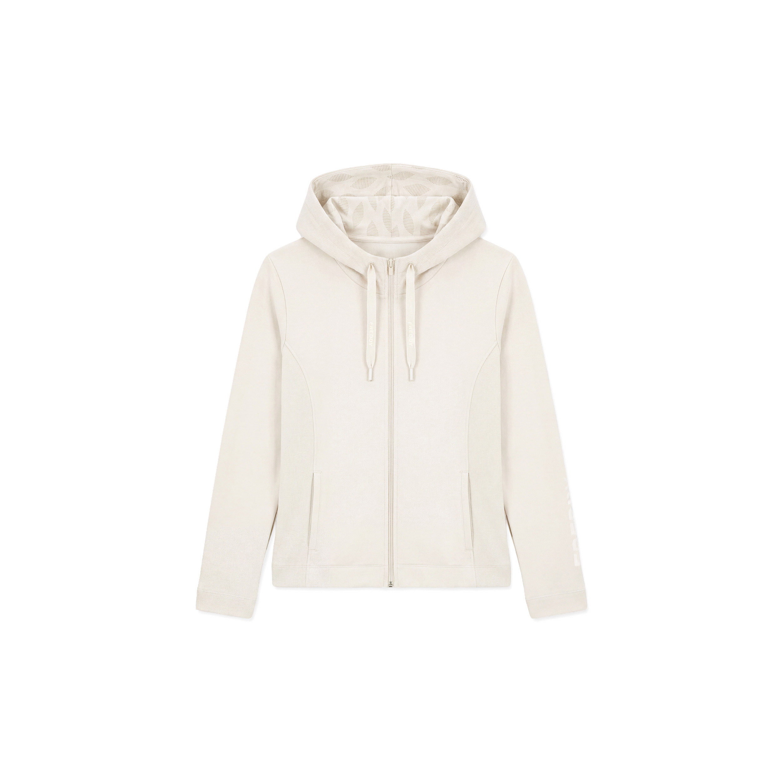 Felpa slim full-zip con inserti e cappuccio in costina