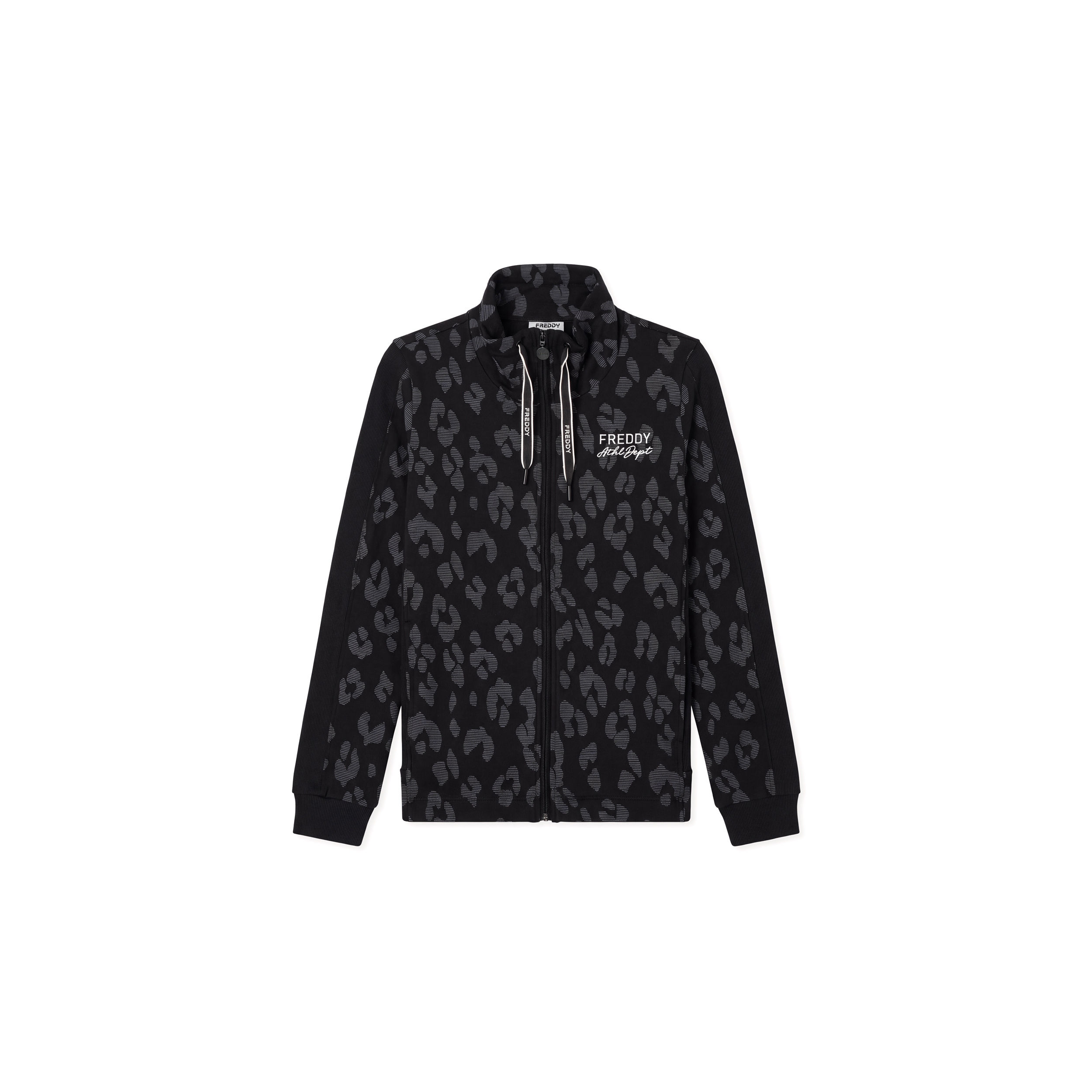 Felpa donna stampa leopardata chiusura zip e collo alto