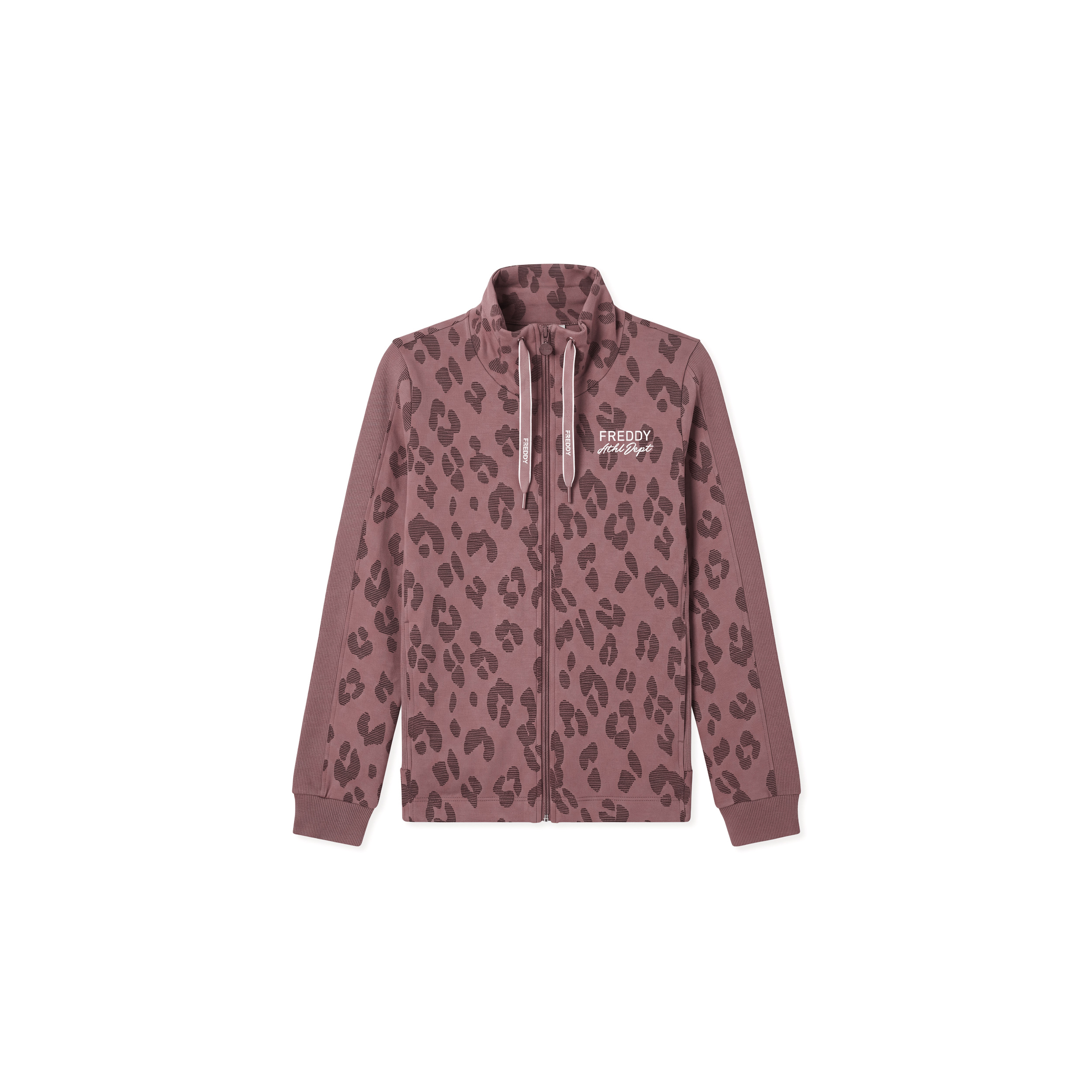 Felpa donna stampa leopardata chiusura zip e collo alto