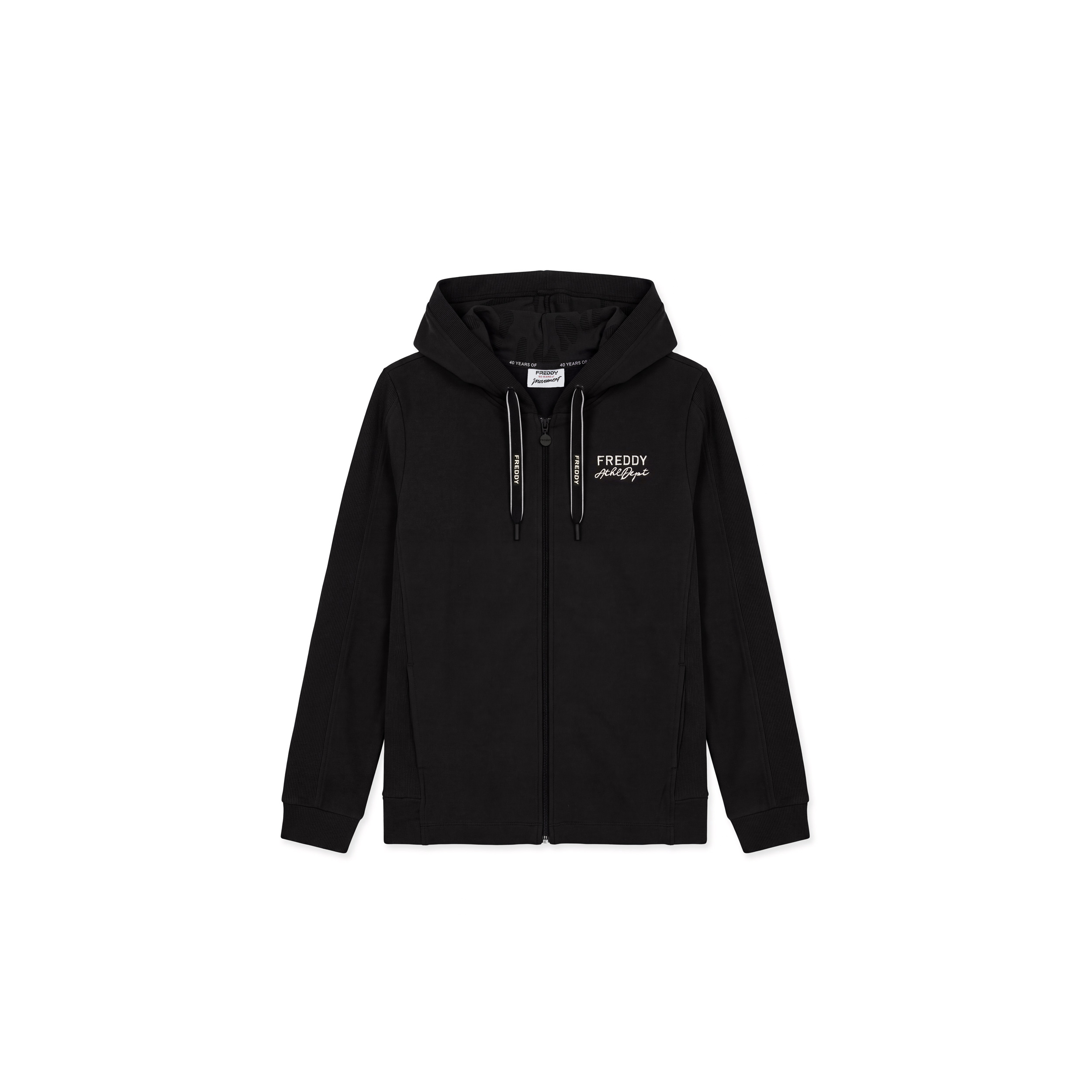 Felpa donna zip e cappuccio con inserti in costina