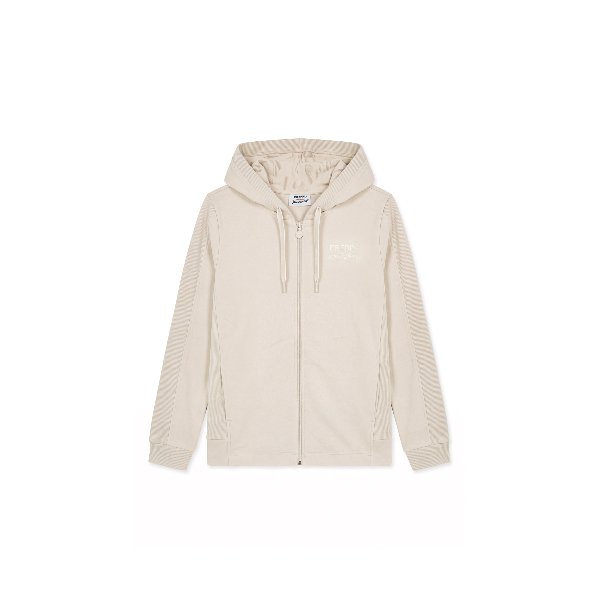 Felpa donna zip e cappuccio con inserti in costina