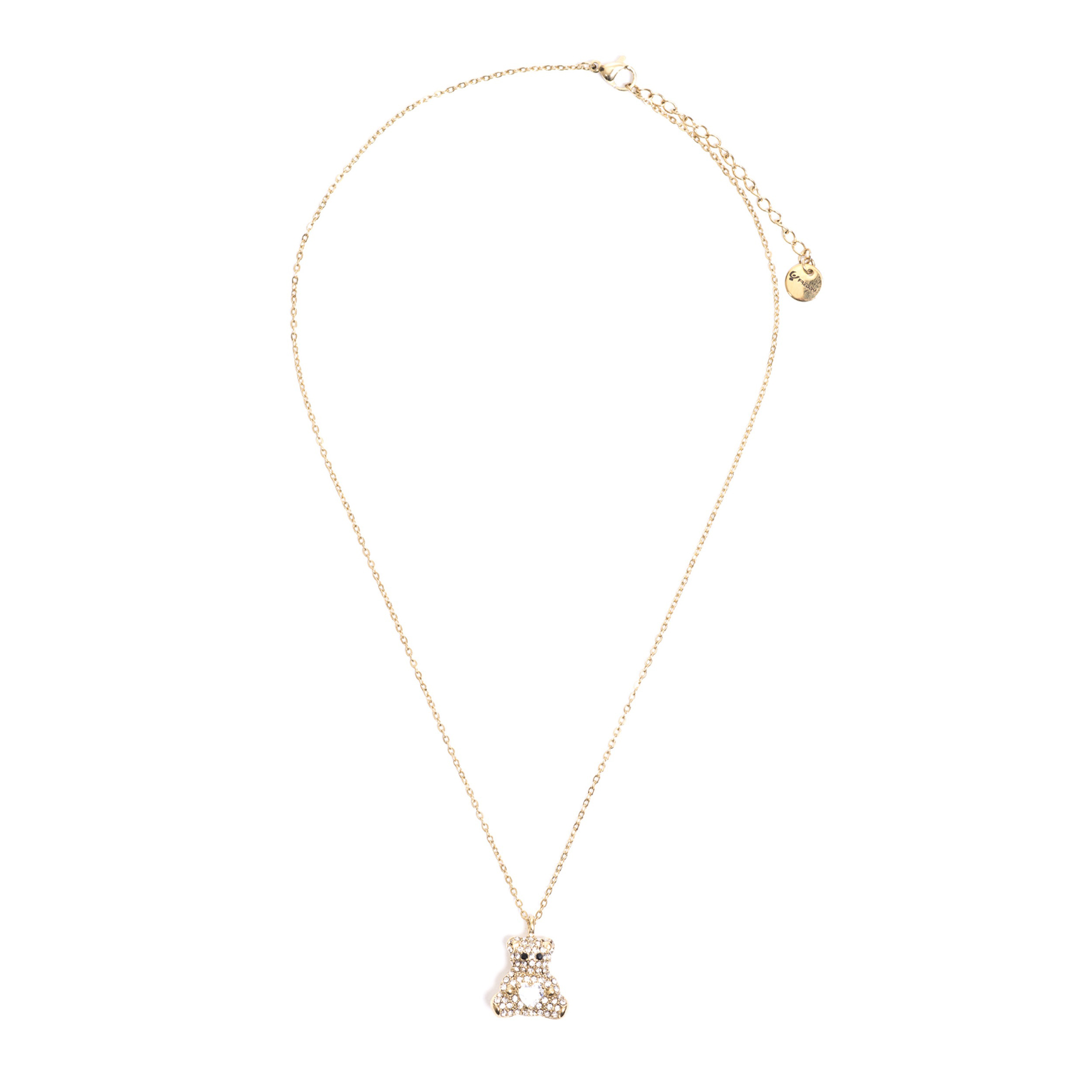 Collana in acciaio gold con pendente orsetto e strass