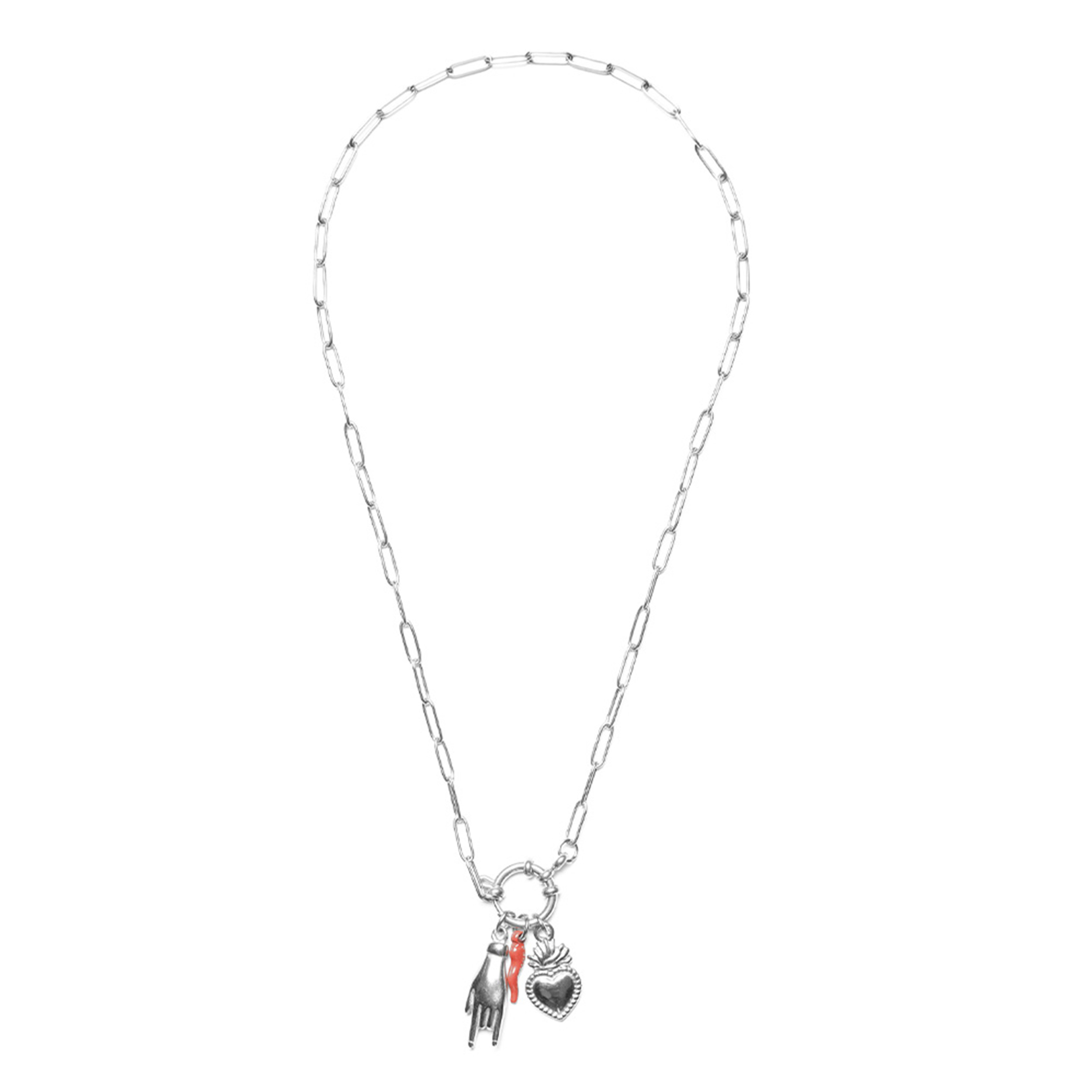 Collana a catena in acciaio Argentato pendente Cuore Sacro