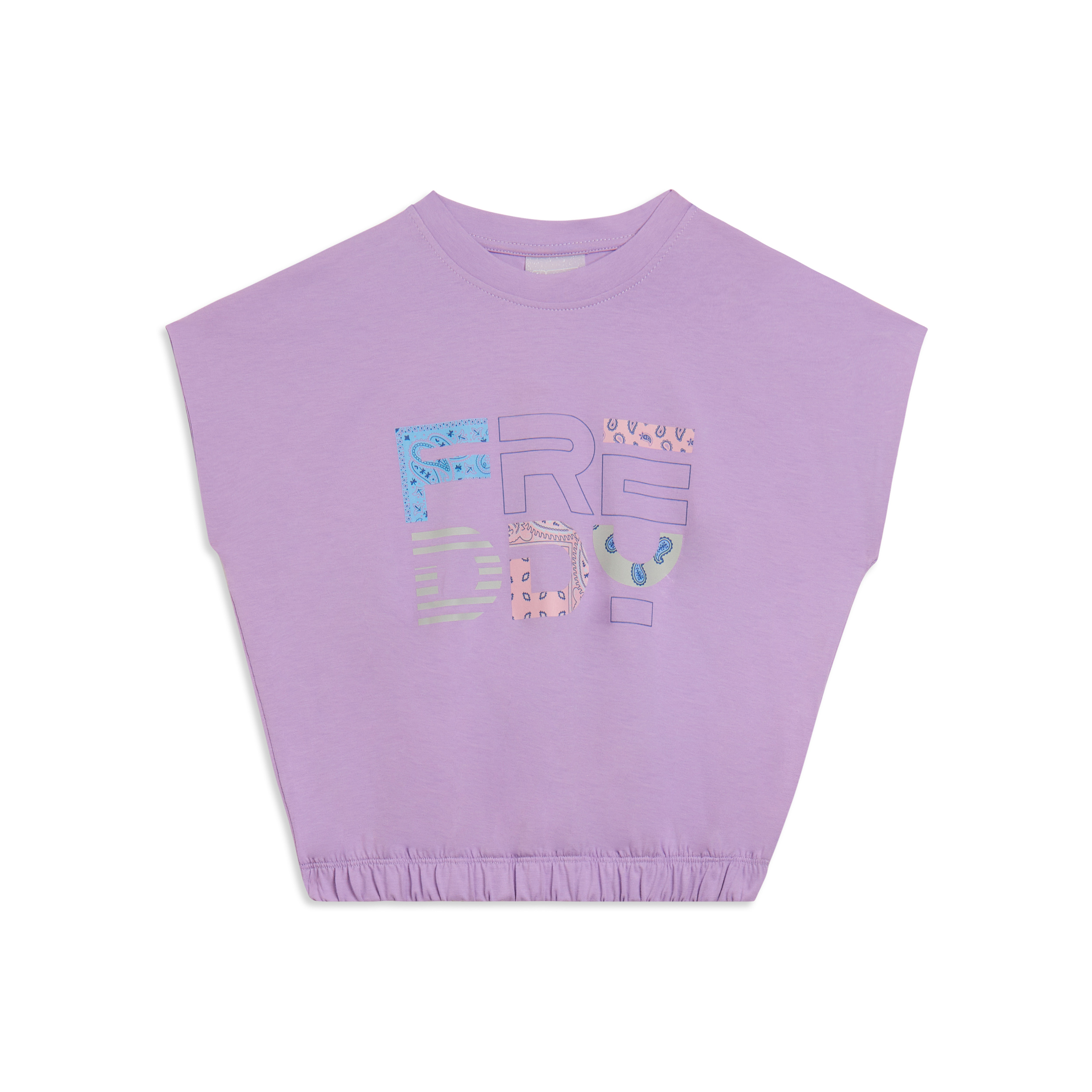 T-shirt cropped senza maniche con logo fantasia