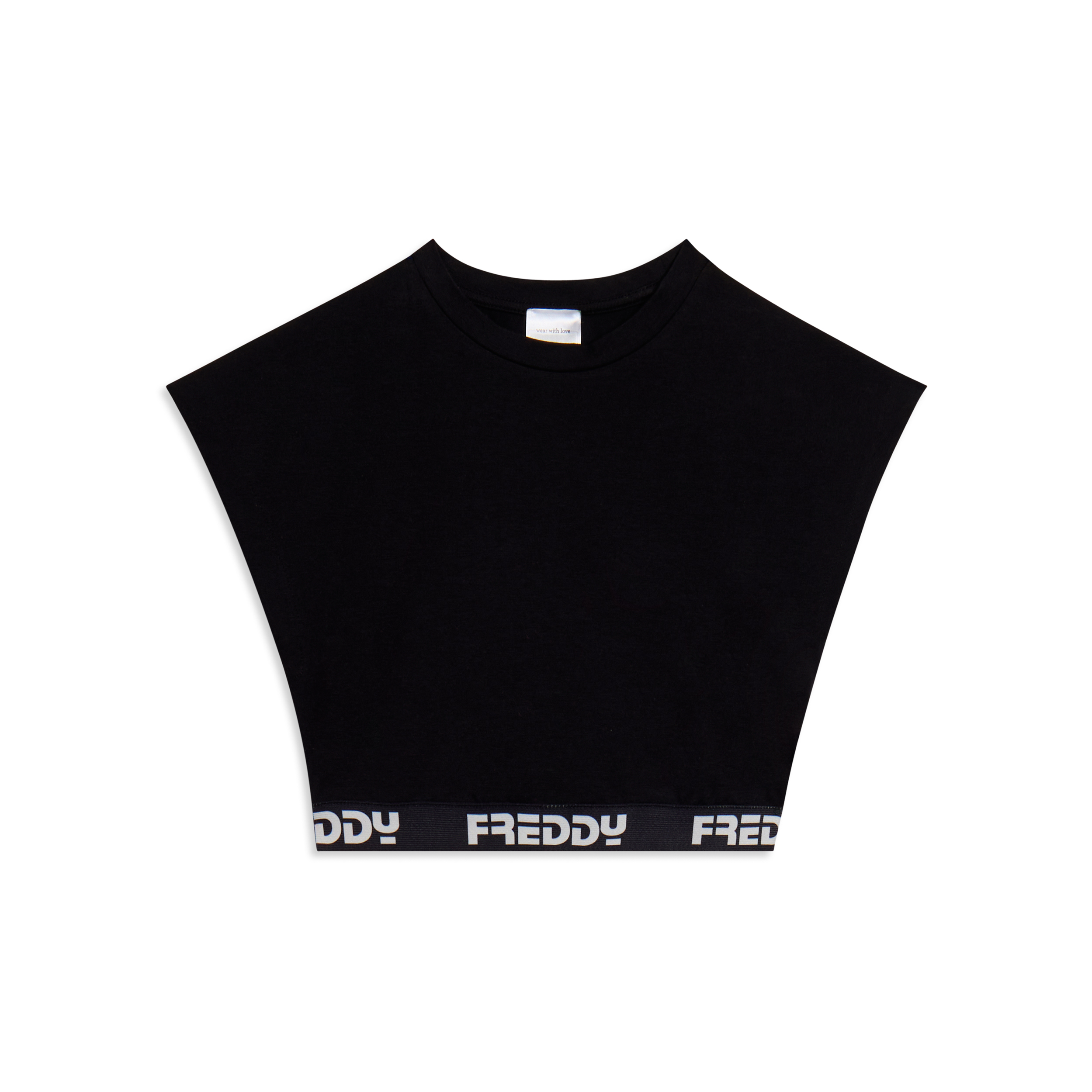 T-shirt senza maniche cropped con elastico logato