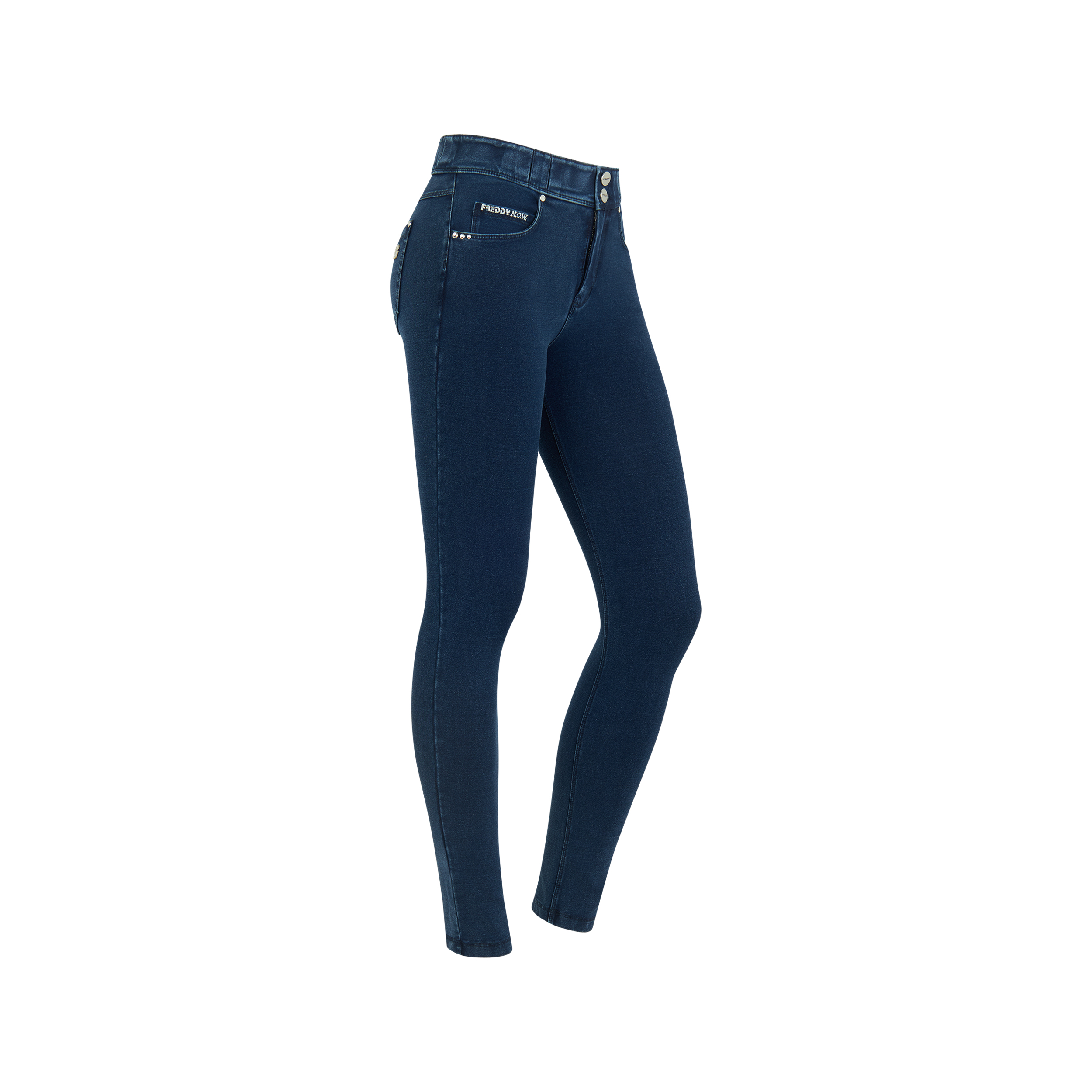 Pantalone jeggings skinny vita media in jersey denim
