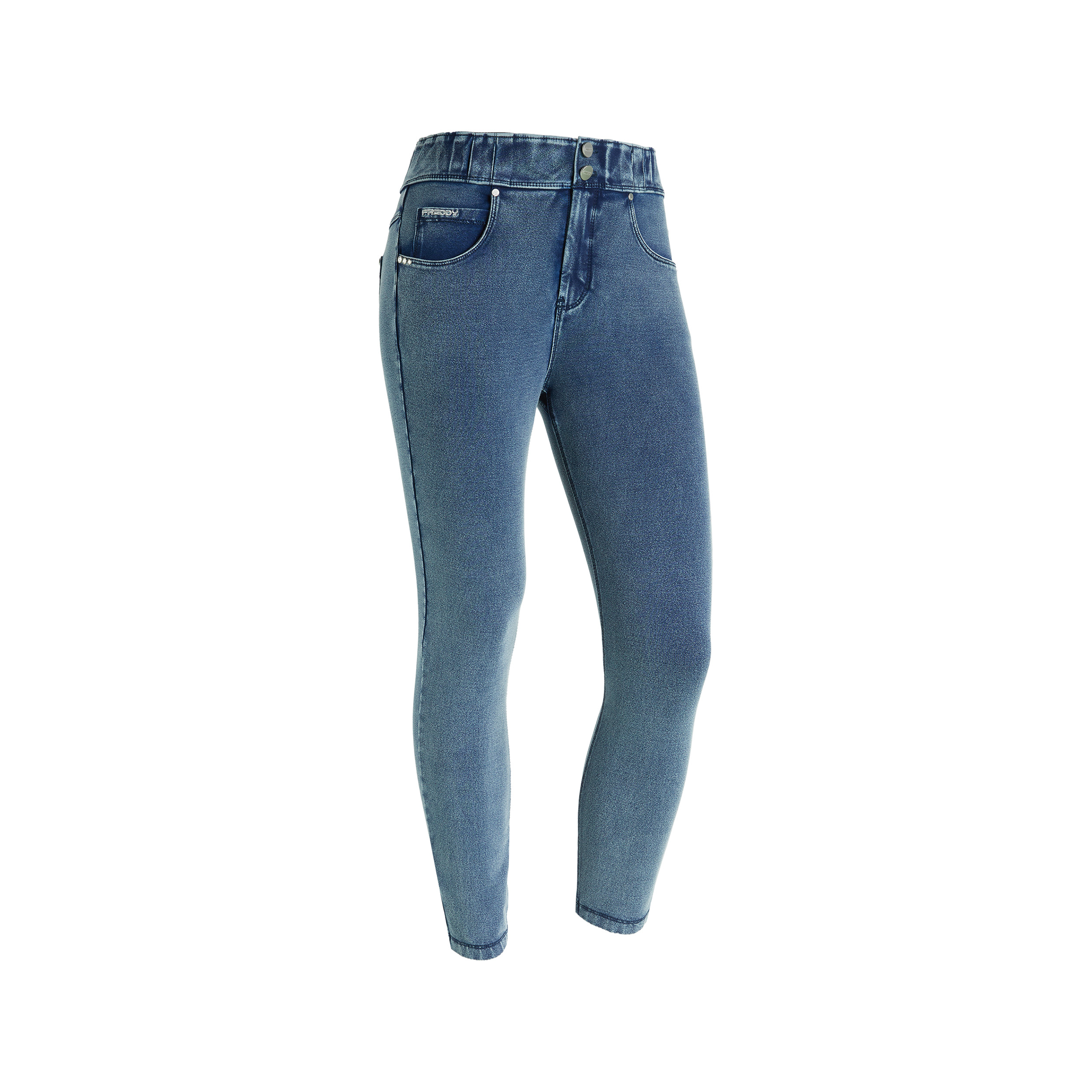 Pantaloni N.O.W.® skinny vita media in jersey effetto denim