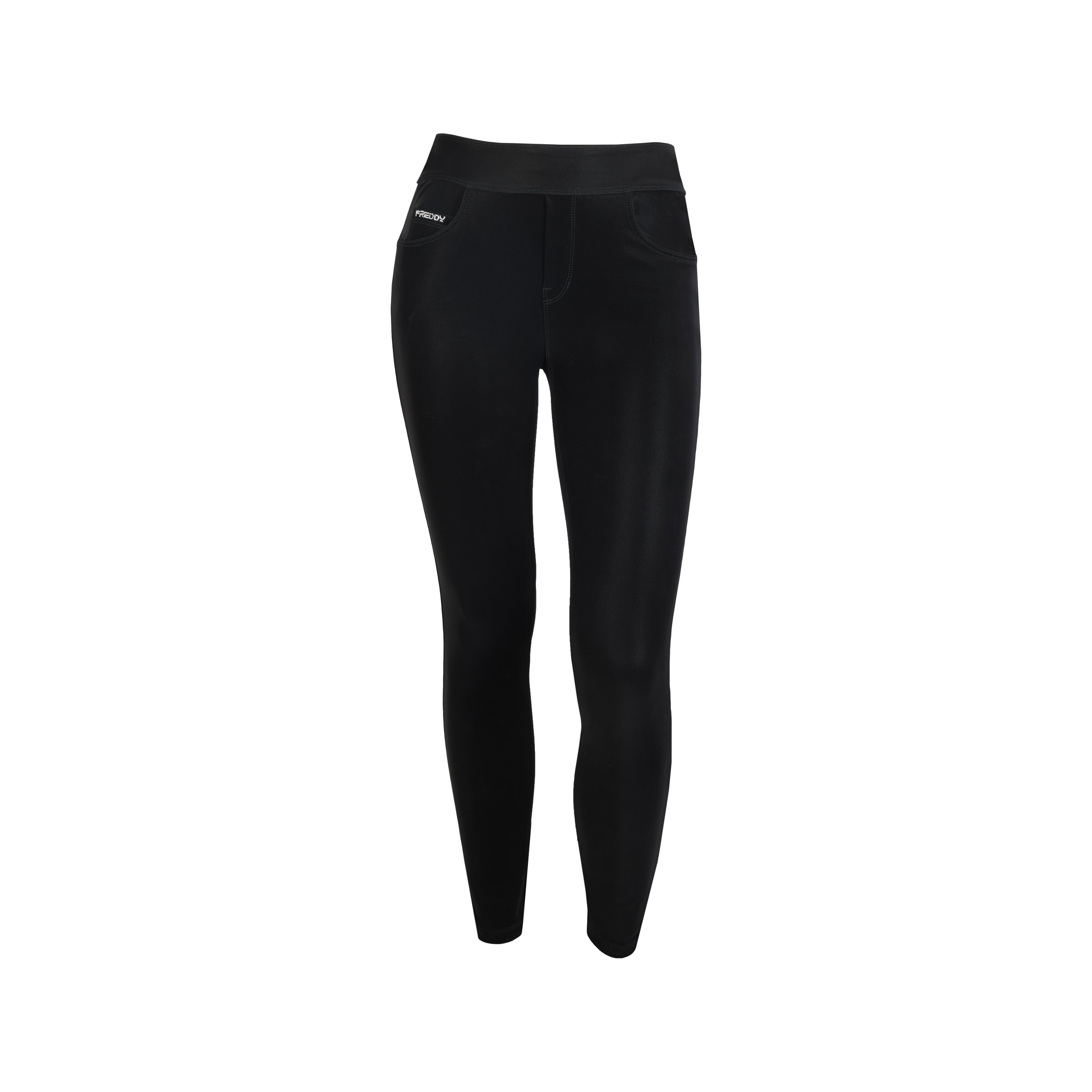 Pantaloni N.O.W. skinny vita media in Similpelle Lucida Bianca
