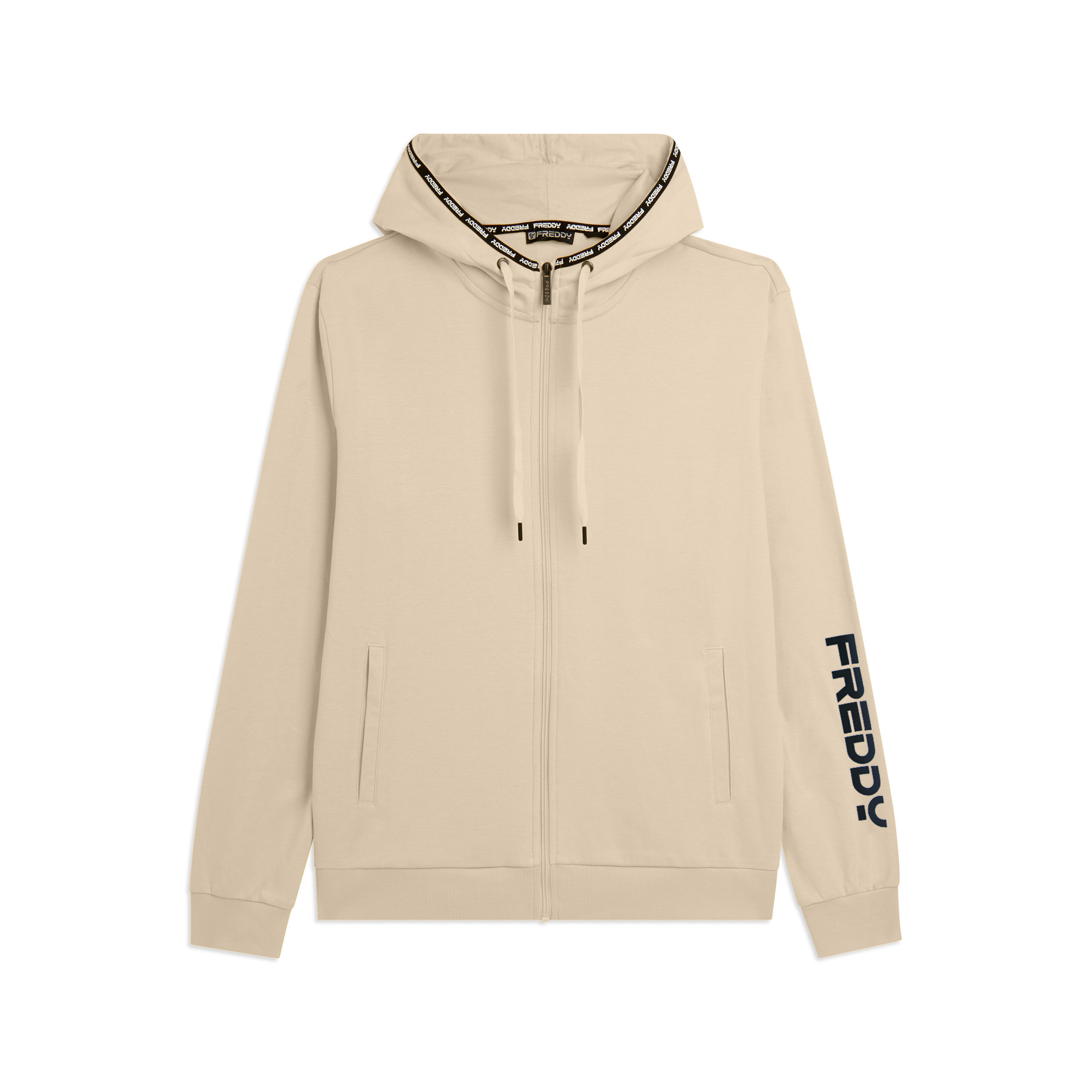 Felpa con cappuccio e zip in cotone interlock