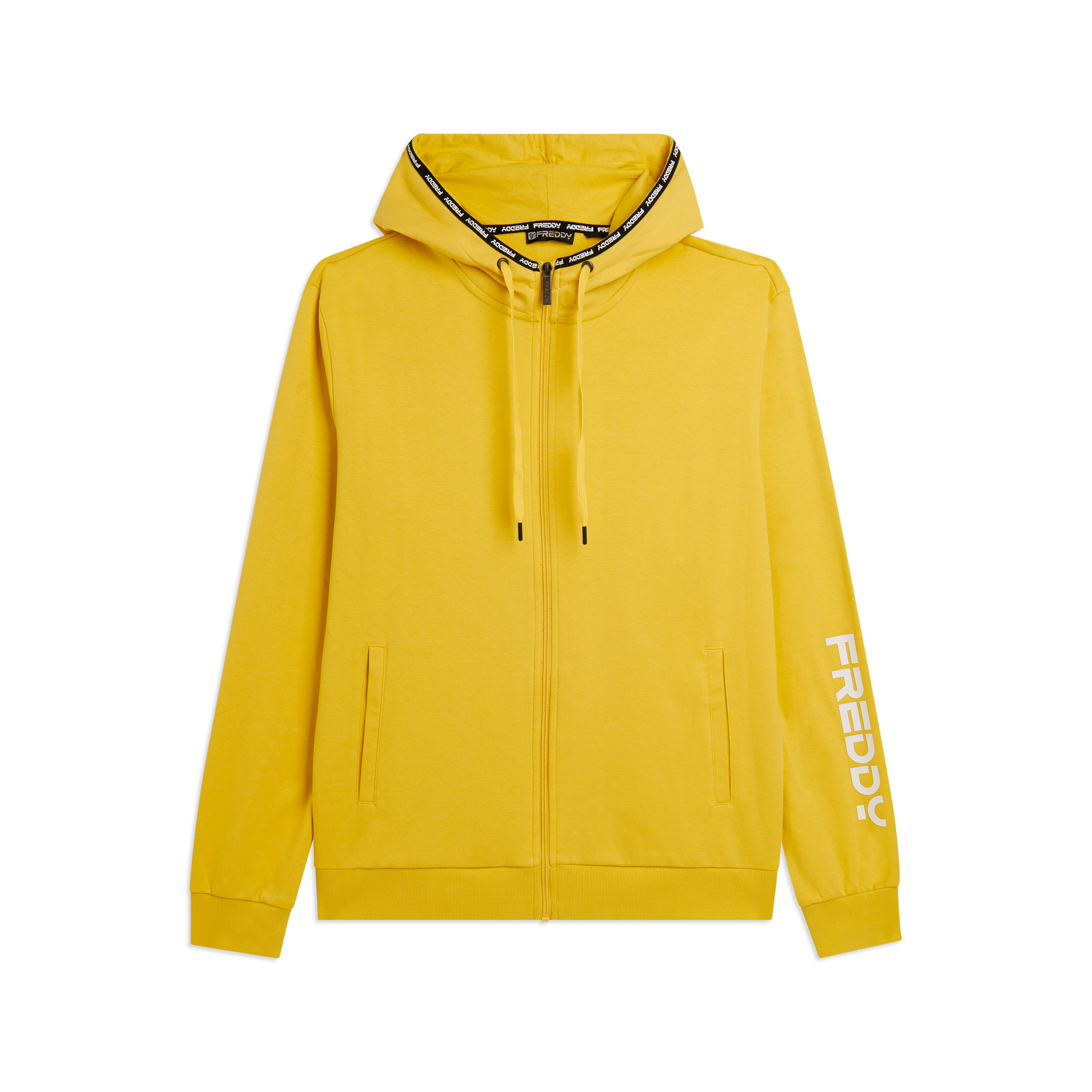 Felpa con cappuccio e zip in cotone interlock