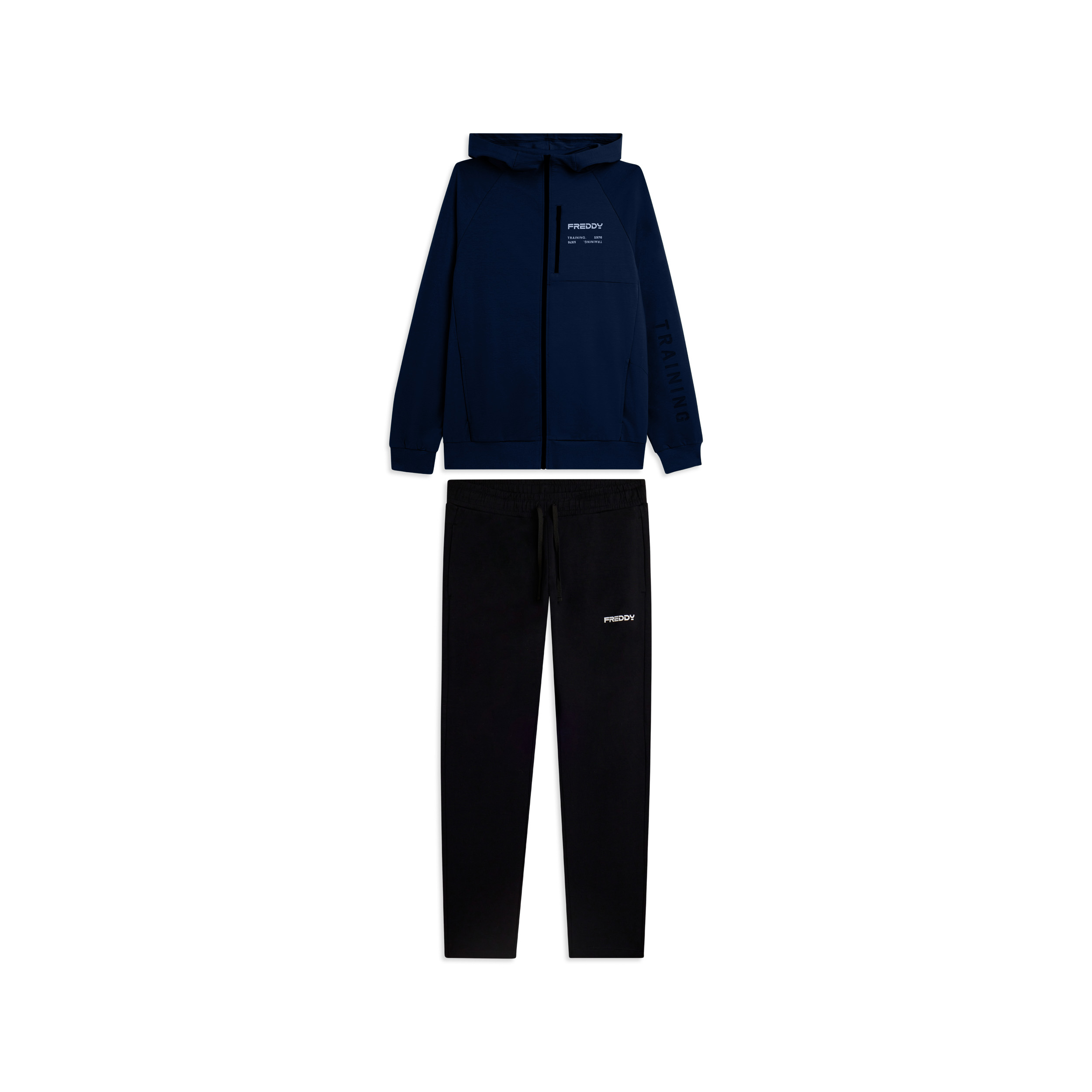 Tuta uomo in cotone Interlock con cappuccio e zip