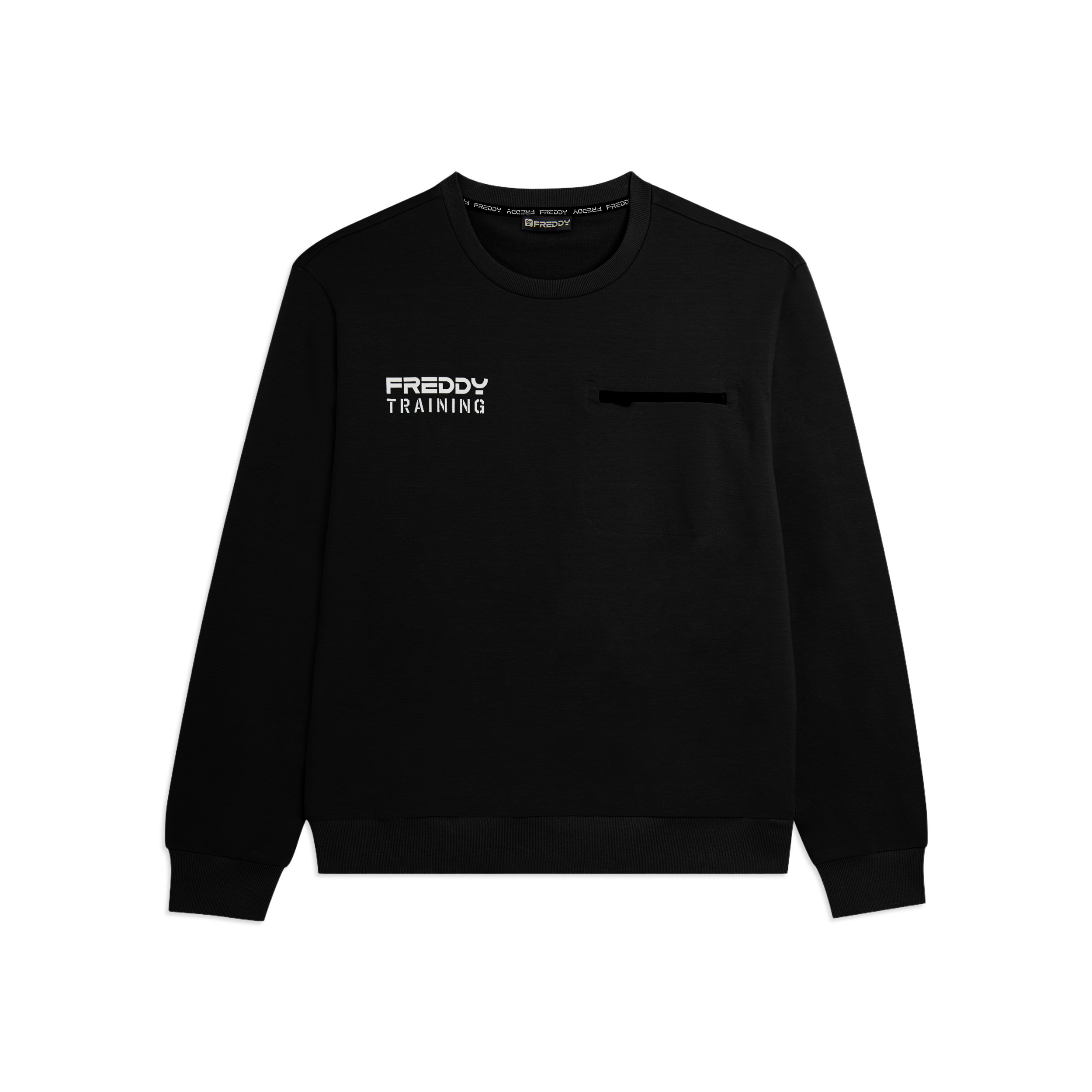 Felpa girocollo in baby french terry con taschino zip