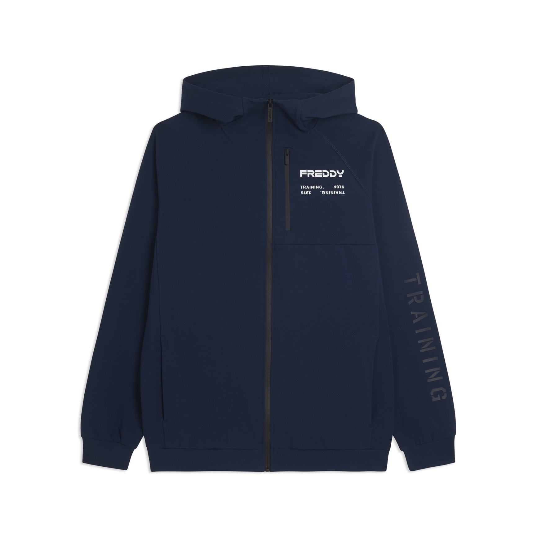 Felpa cappuccio zip con logo e dettagli tecnici