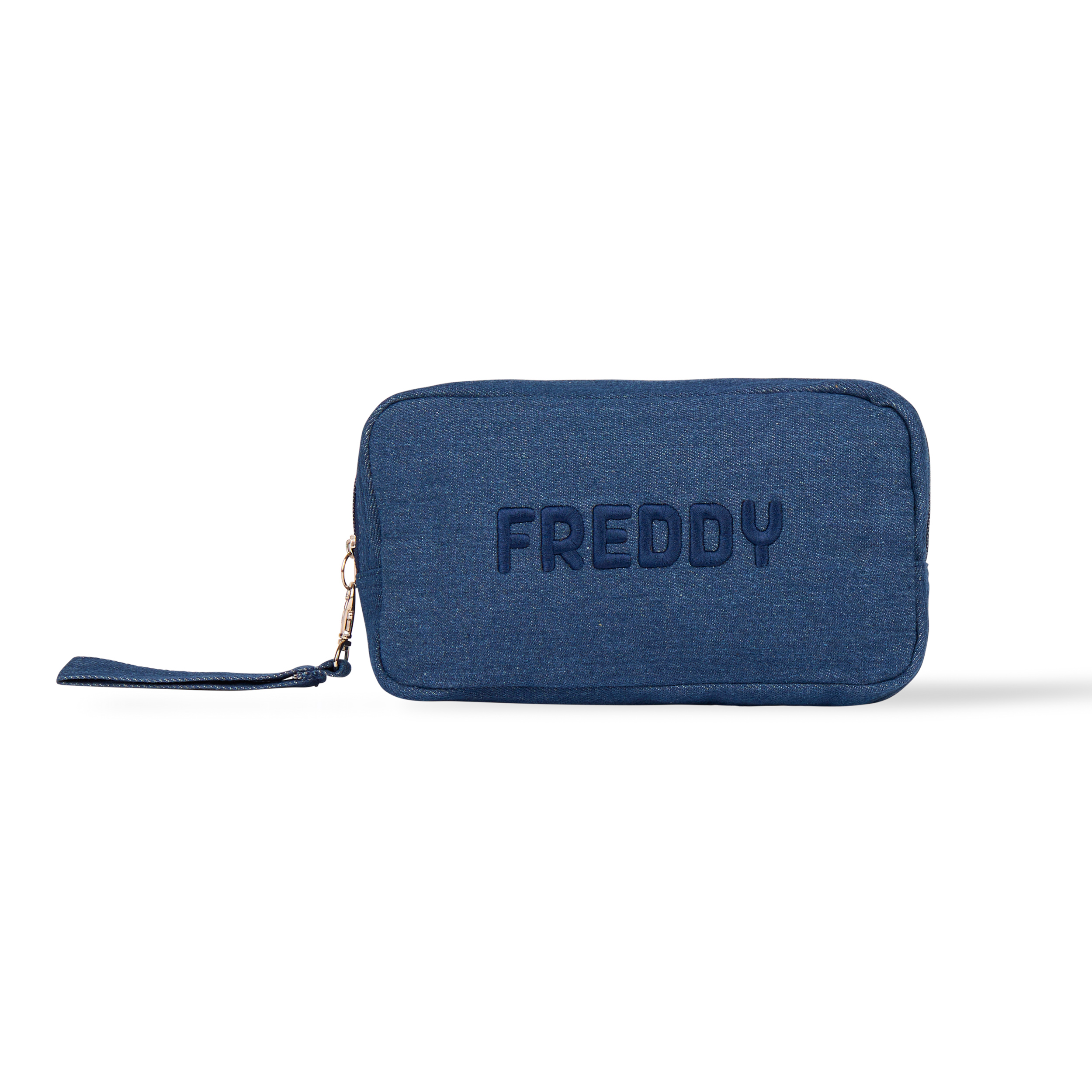 Trousse in denim con laccetto e logo FREDDY ricamato