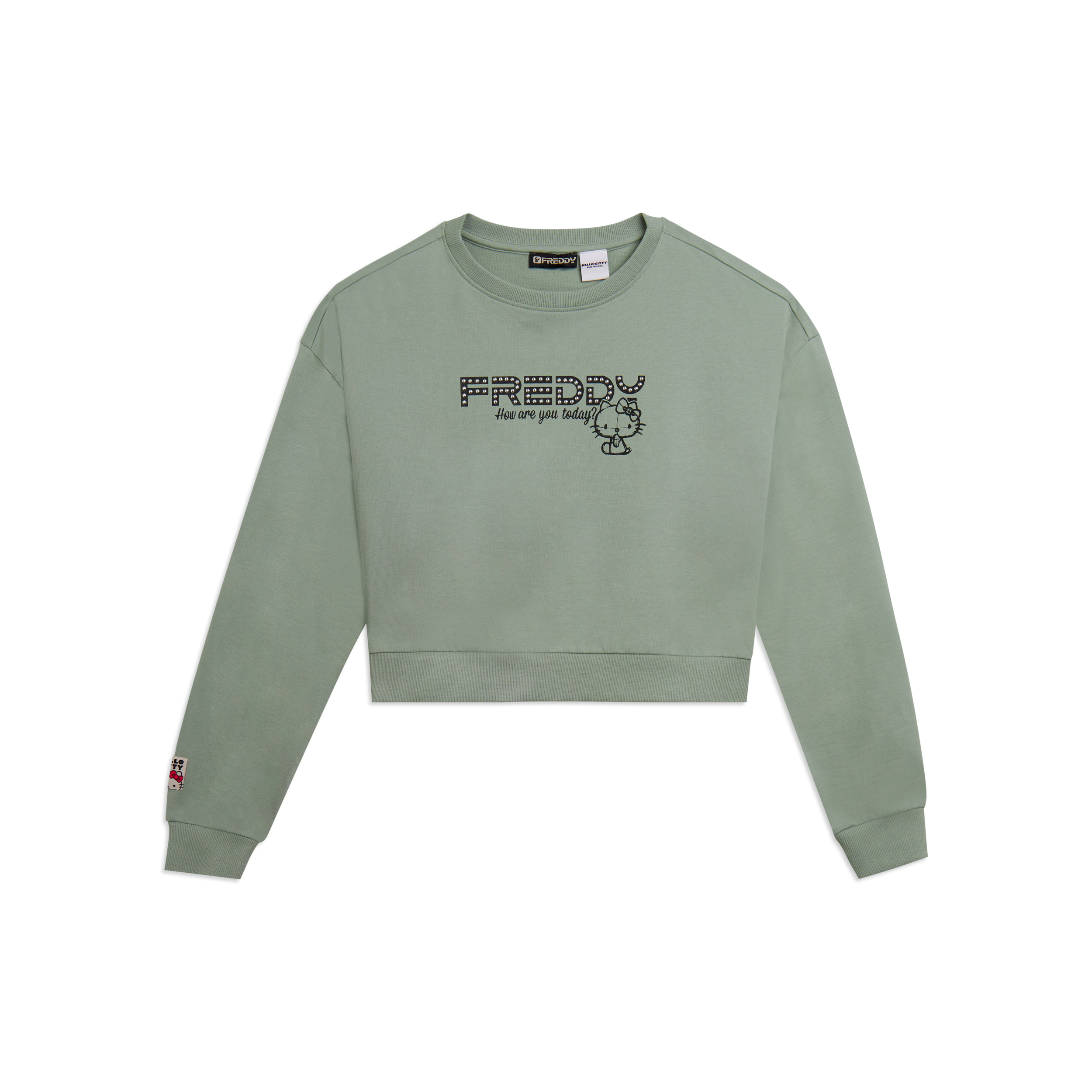 Felpa cropped girocollo con logo borchie Hello Kitty