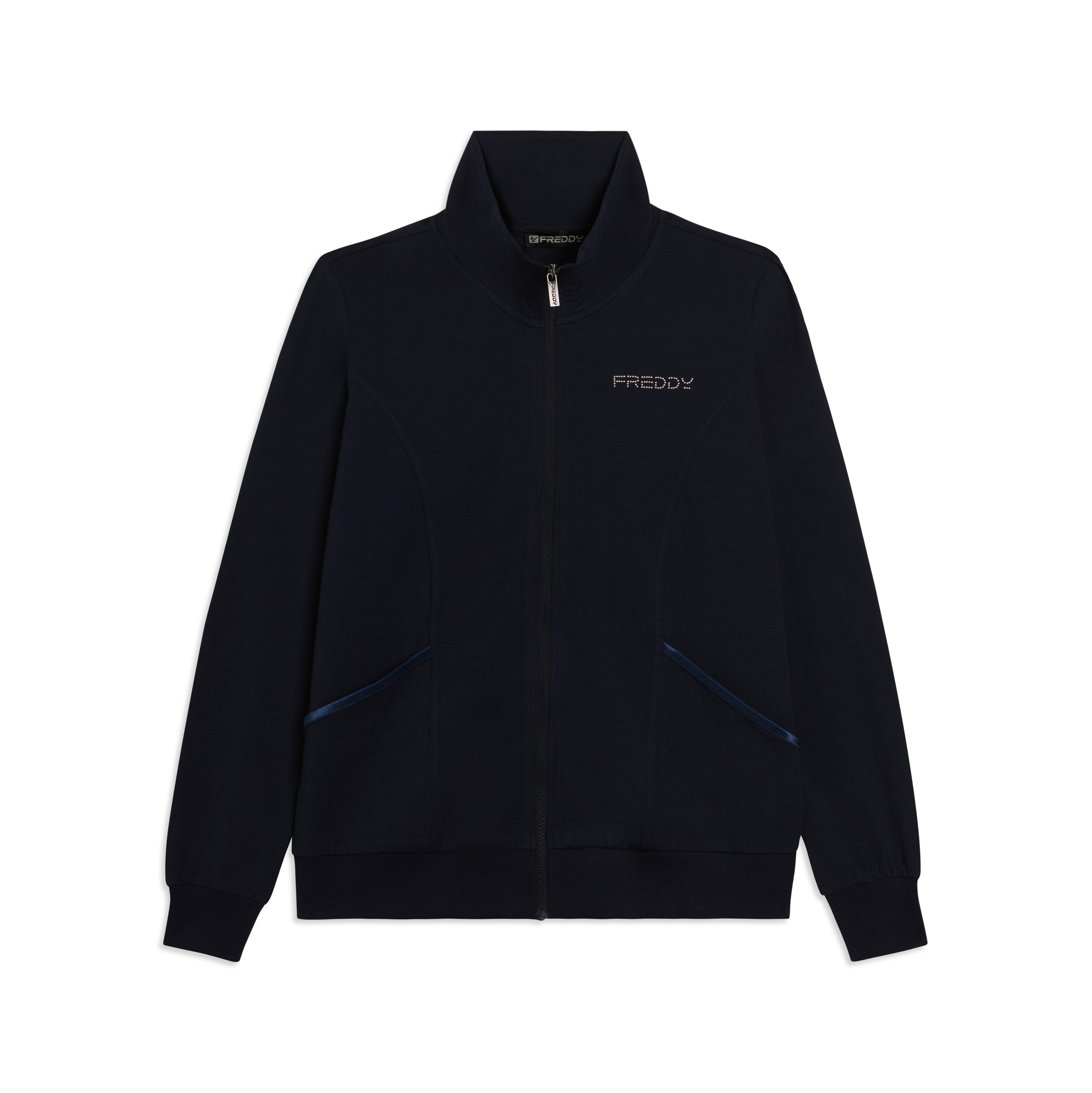 Felpa con Zip e Collo Alto in Jersey Elasticizzato