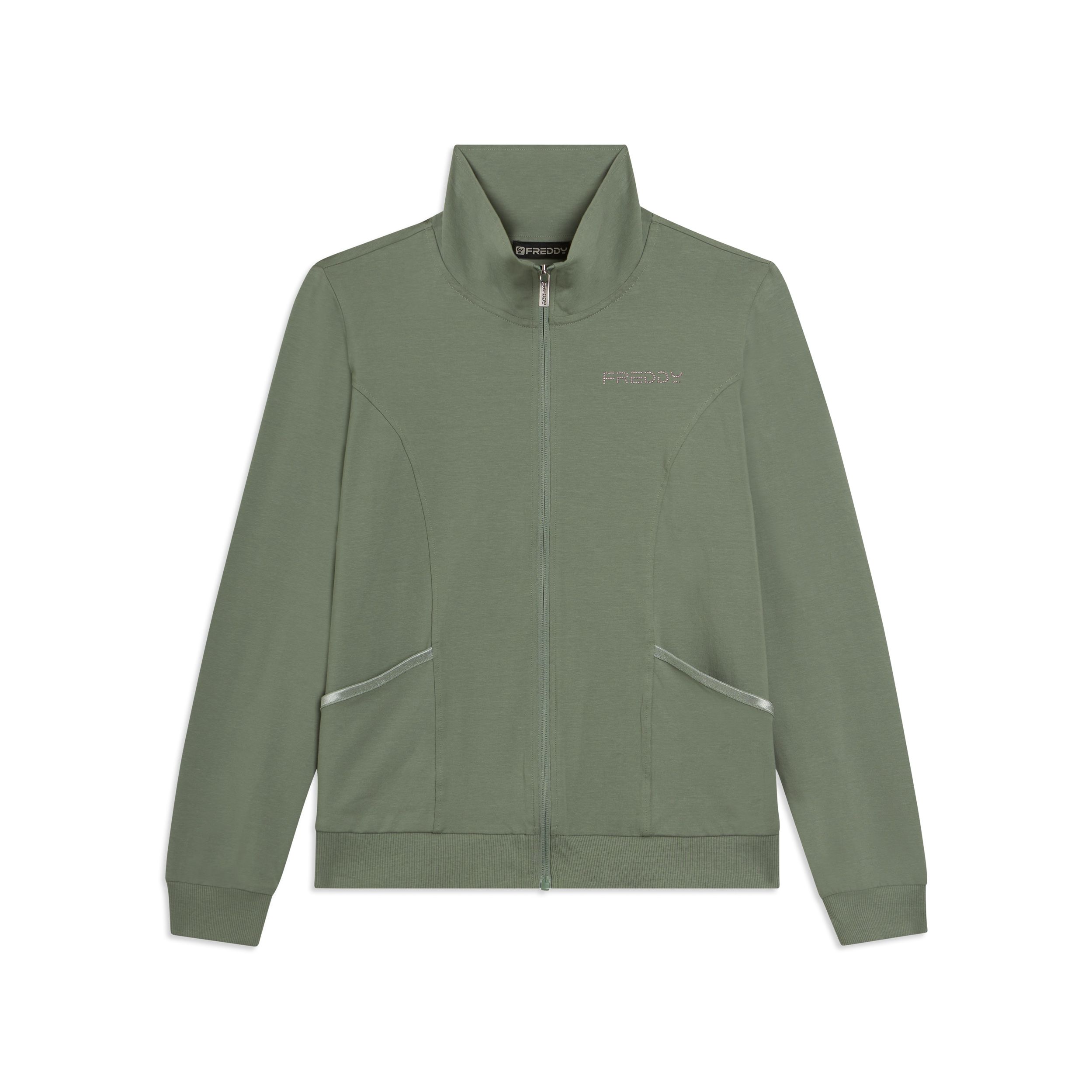 Felpa con Zip e Collo Alto in Jersey Elasticizzato