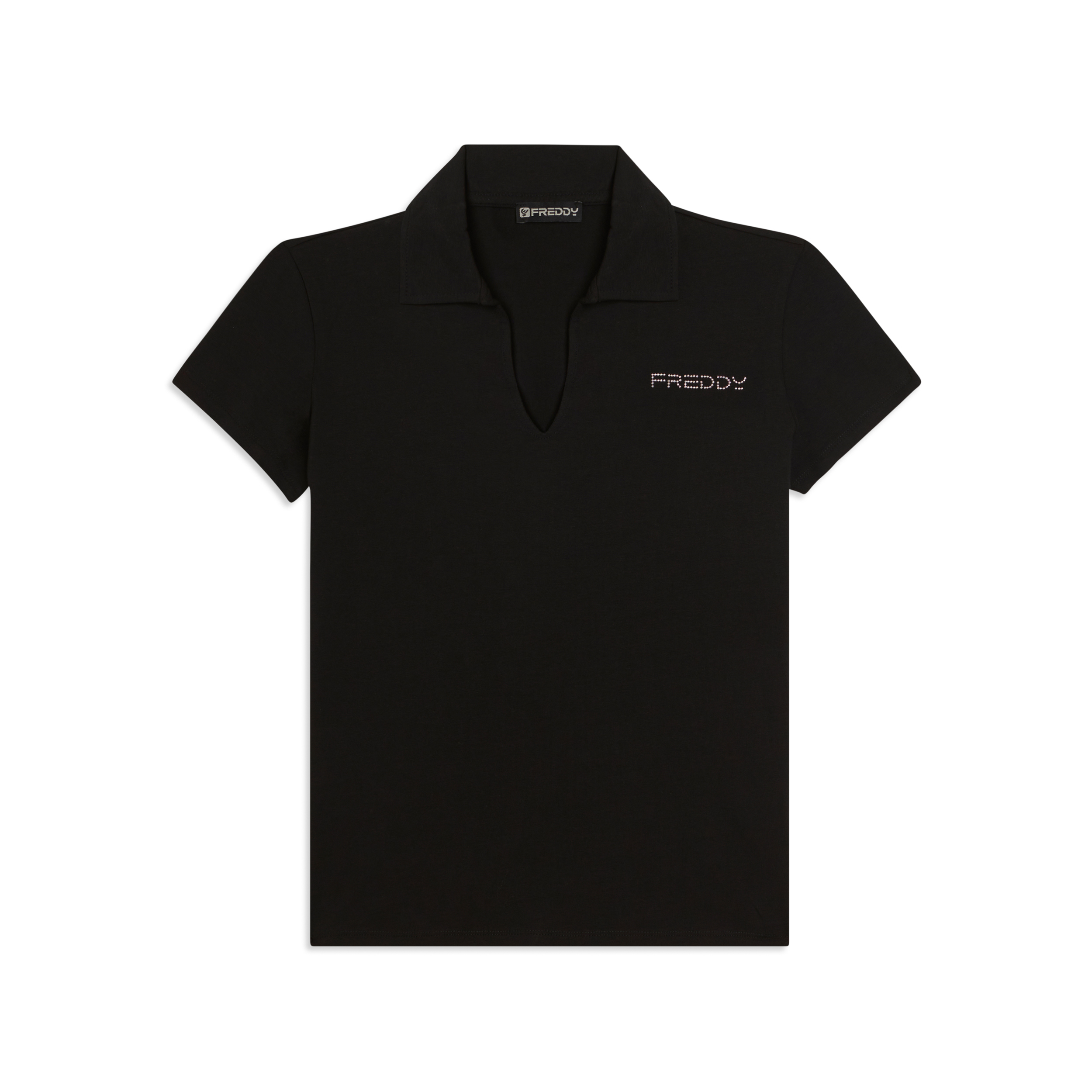 T-shirt Manica Corta con Scollo a V e Collo a Camicia